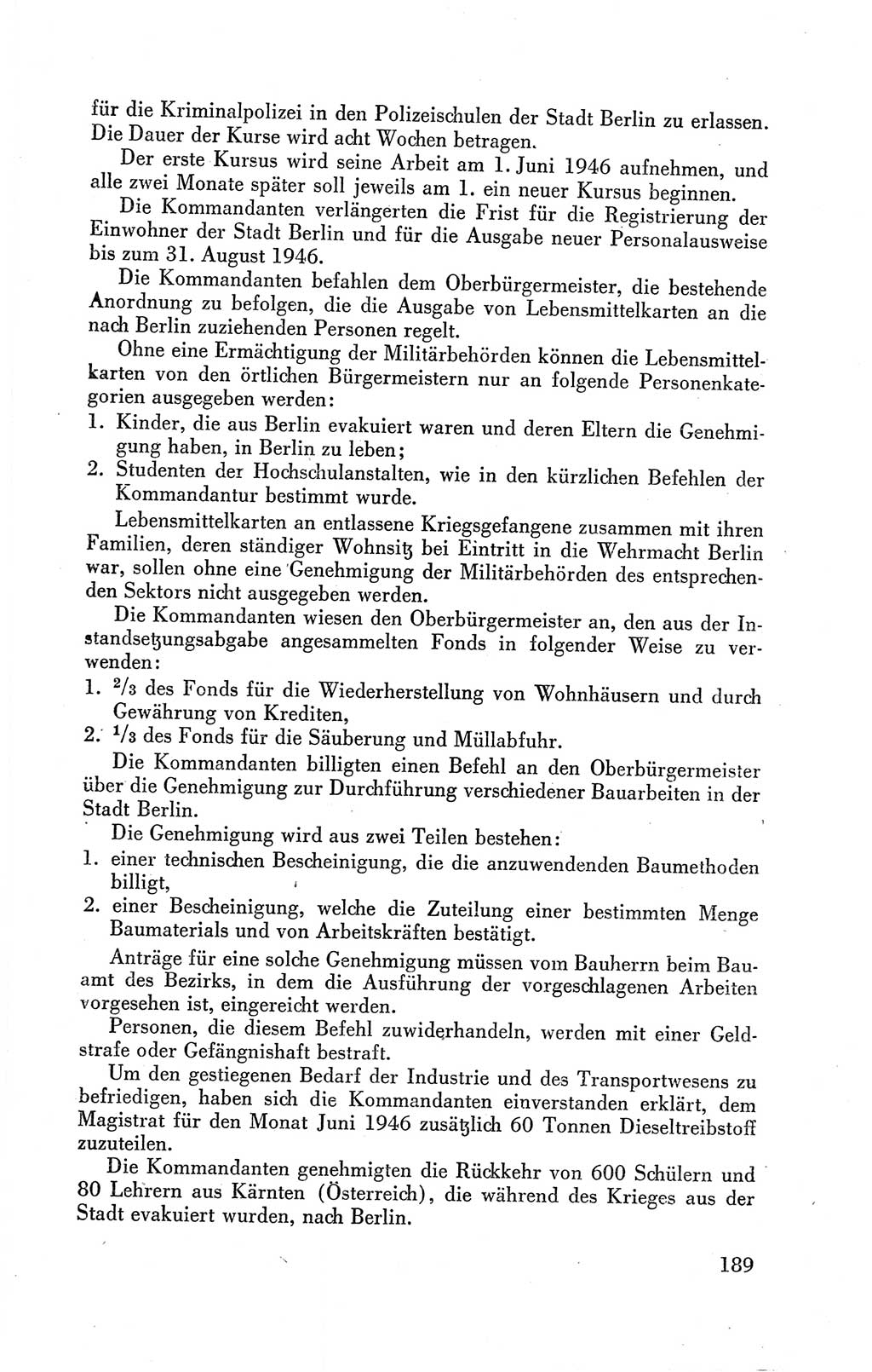 Der Alliierte Kontrollrat für Deutschland - Die Alliierte Kommandantur der Stadt Berlin, Kommuniqués, Gesetze, Direktiven, Befehle, Anordnungen, Sammelheft 2 1946, Seite 189 (AKR Dtl., All. Kdtr. Bln., 1946, S. 189)