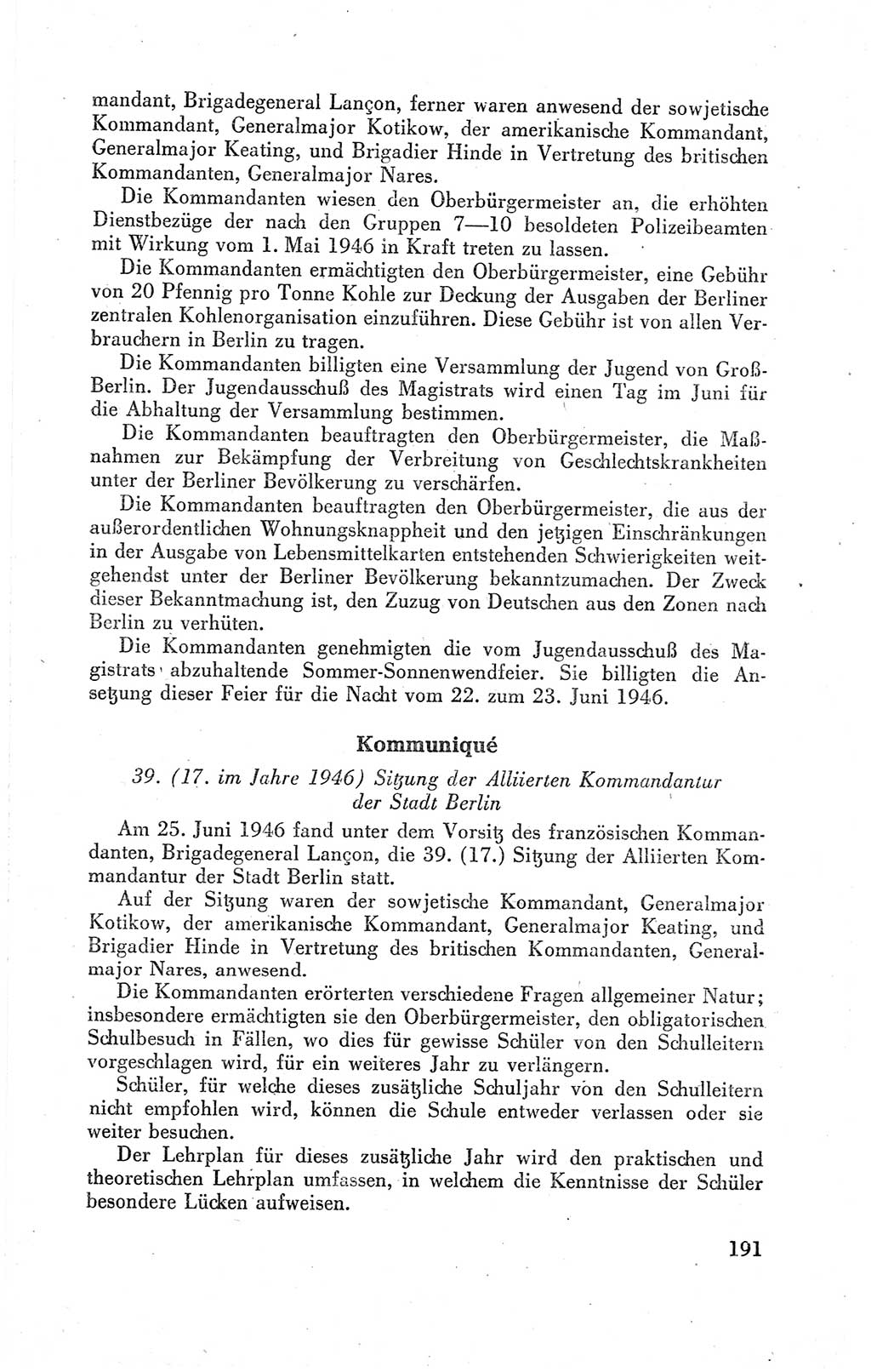 Der Alliierte Kontrollrat für Deutschland - Die Alliierte Kommandantur der Stadt Berlin, Kommuniqués, Gesetze, Direktiven, Befehle, Anordnungen, Sammelheft 2 1946, Seite 191 (AKR Dtl., All. Kdtr. Bln., 1946, S. 191)