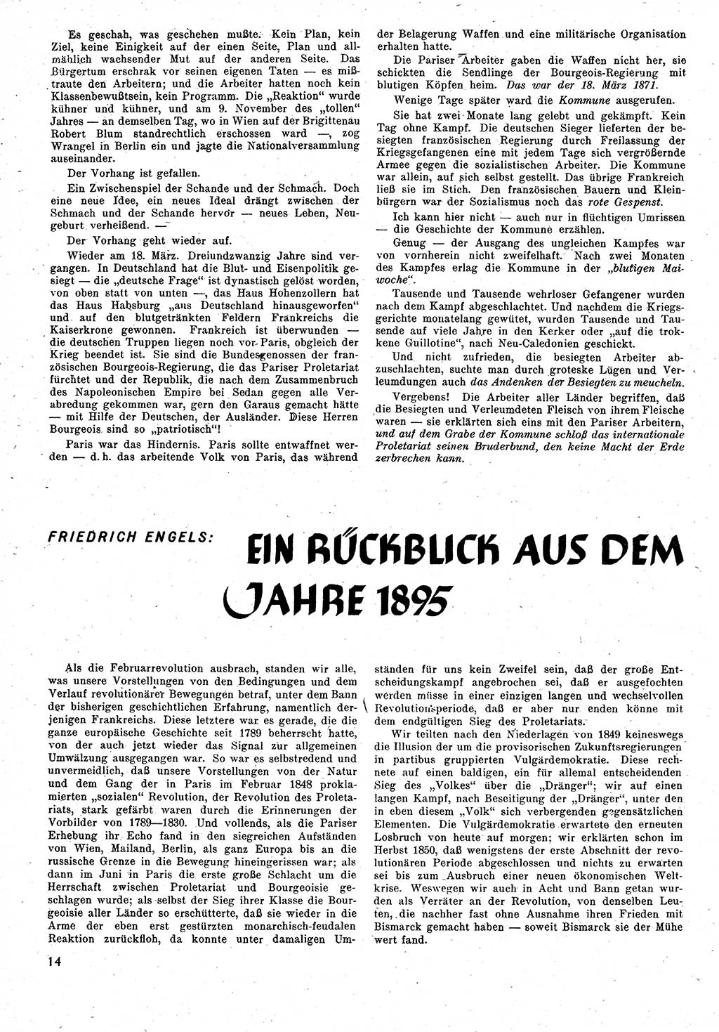 Neuer Weg (NW), Monatsschrift fÃ¼r aktuelle Fragen der Arbeiterbewegung [Zentralkomitee (ZK) Kommunistische Partei Deutschlands (KPD), Sozialistische Einheitspartei Deutschlands (SED)], 1. Jahrgang [Sowjetische Besatzungszone (SBZ) Deutschlands] 1946, Heft 2/14 (NW ZK KPD SED SBZ Dtl. 1946, H. 2/14)
