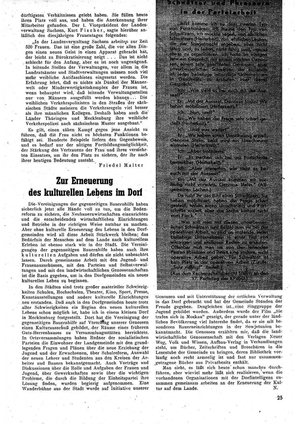 Neuer Weg (NW), Monatsschrift für aktuelle Fragen der Arbeiterbewegung [Zentralkomitee (ZK) Kommunistische Partei Deutschlands (KPD), Sozialistische Einheitspartei Deutschlands (SED)], 1. Jahrgang [Sowjetische Besatzungszone (SBZ) Deutschlands] 1946, Heft 2/19 (NW ZK KPD SED SBZ Dtl. 1946, H. 2/19)