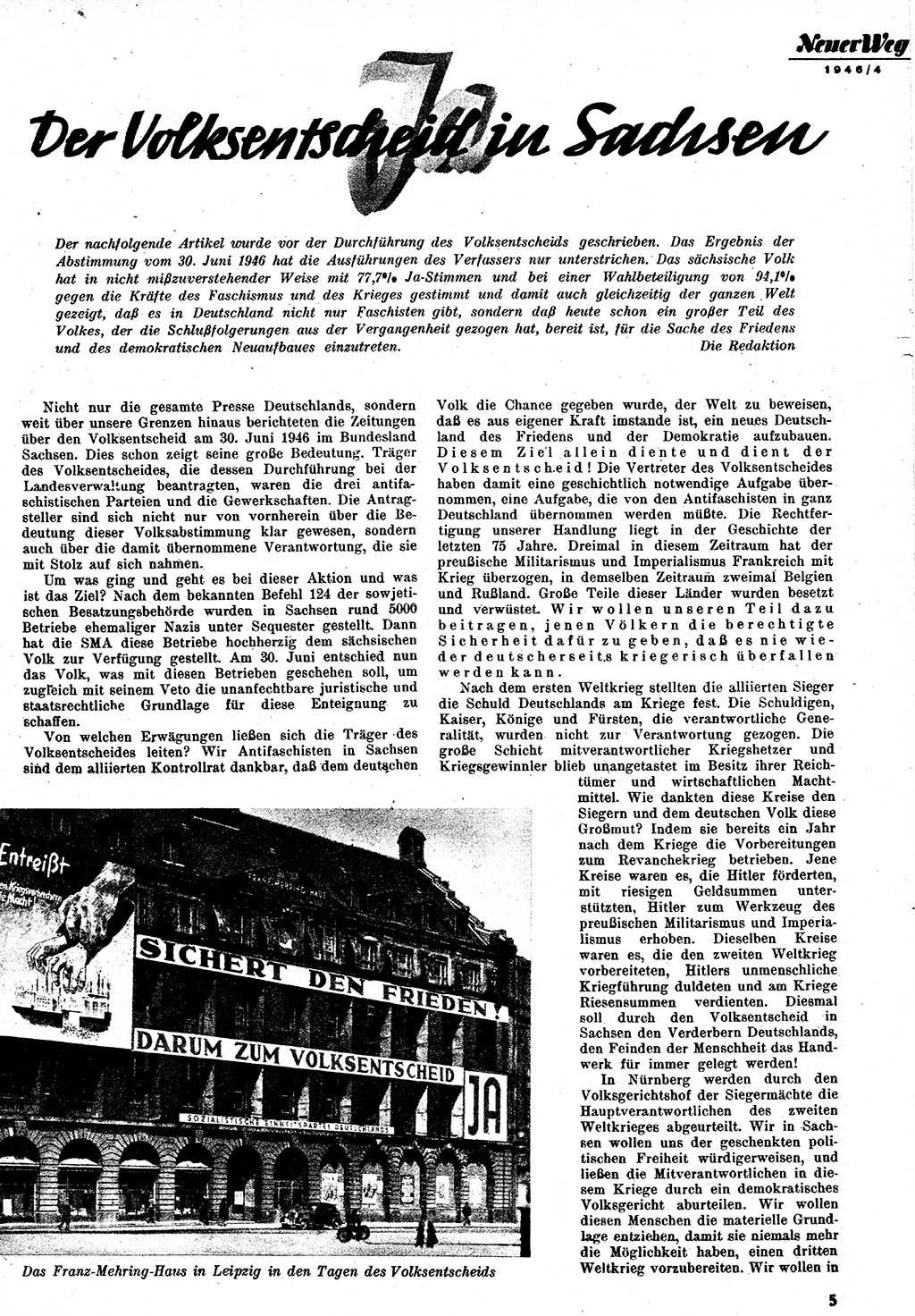 Neuer Weg (NW), Monatsschrift für aktuelle Fragen der Arbeiterbewegung [Zentralkomitee (ZK) Kommunistische Partei Deutschlands (KPD), Sozialistische Einheitspartei Deutschlands (SED)], 1. Jahrgang [Sowjetische Besatzungszone (SBZ) Deutschlands] 1946, Heft 4/5 (NW ZK KPD SED SBZ Dtl. 1946, H. 4/5)