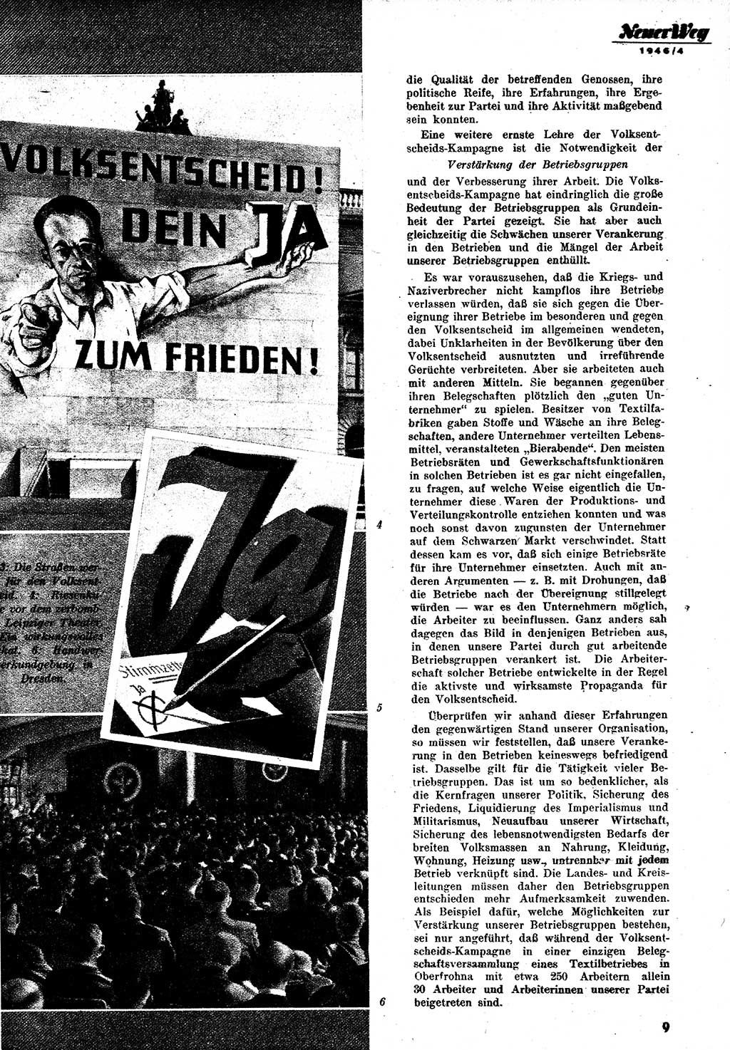 Neuer Weg (NW), Monatsschrift für aktuelle Fragen der Arbeiterbewegung [Zentralkomitee (ZK) Kommunistische Partei Deutschlands (KPD), Sozialistische Einheitspartei Deutschlands (SED)], 1. Jahrgang [Sowjetische Besatzungszone (SBZ) Deutschlands] 1946, Heft 4/9 (NW ZK KPD SED SBZ Dtl. 1946, H. 4/9)