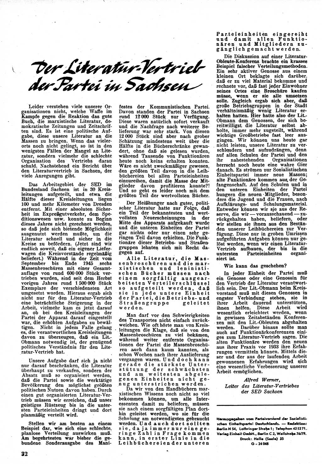Neuer Weg (NW), Monatsschrift für aktuelle Fragen der Arbeiterbewegung [Zentralkomitee (ZK) Kommunistische Partei Deutschlands (KPD), Sozialistische Einheitspartei Deutschlands (SED)], 1. Jahrgang [Sowjetische Besatzungszone (SBZ) Deutschlands] 1946, Heft 4/32 (NW ZK KPD SED SBZ Dtl. 1946, H. 4/32)
