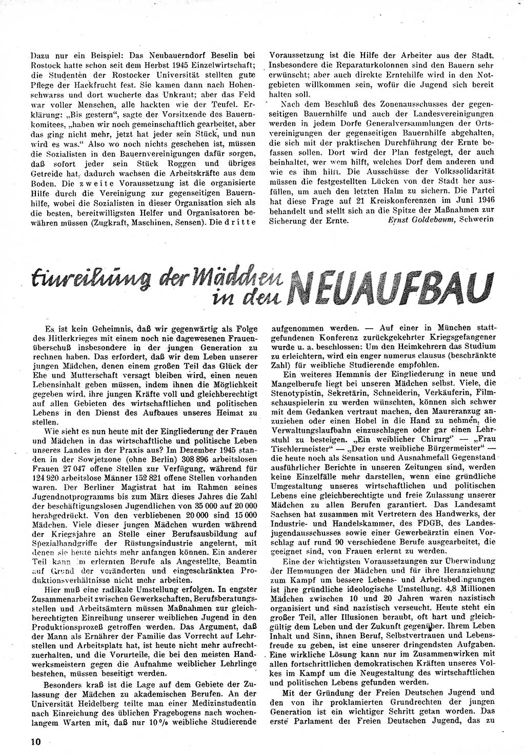 Neuer Weg (NW), Monatsschrift für aktuelle Fragen der Arbeiterbewegung [Zentralkomitee (ZK) Kommunistische Partei Deutschlands (KPD), Sozialistische Einheitspartei Deutschlands (SED)], 1. Jahrgang [Sowjetische Besatzungszone (SBZ) Deutschlands] 1946, Heft 5/10 (NW ZK KPD SED SBZ Dtl. 1946, H. 5/10)
