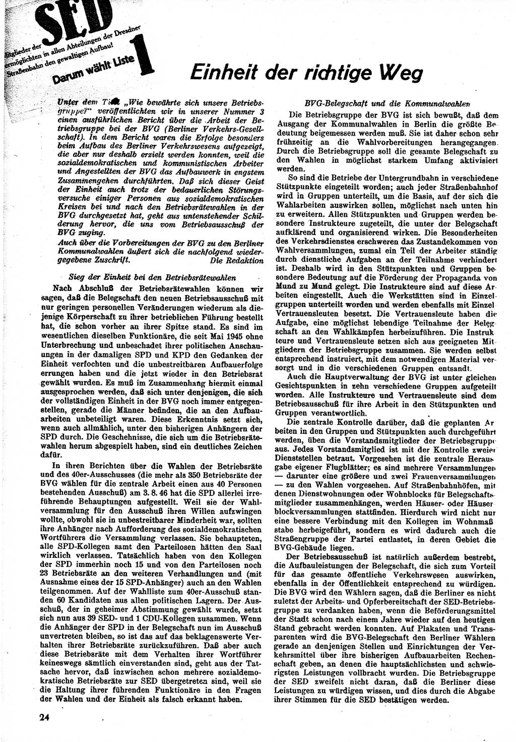 Neuer Weg (NW), Monatsschrift für aktuelle Fragen der Arbeiterbewegung [Zentralkomitee (ZK) Kommunistische Partei Deutschlands (KPD), Sozialistische Einheitspartei Deutschlands (SED)], 1. Jahrgang [Sowjetische Besatzungszone (SBZ) Deutschlands] 1946, Heft 6/24 (NW ZK KPD SED SBZ Dtl. 1946, H. 6/24)