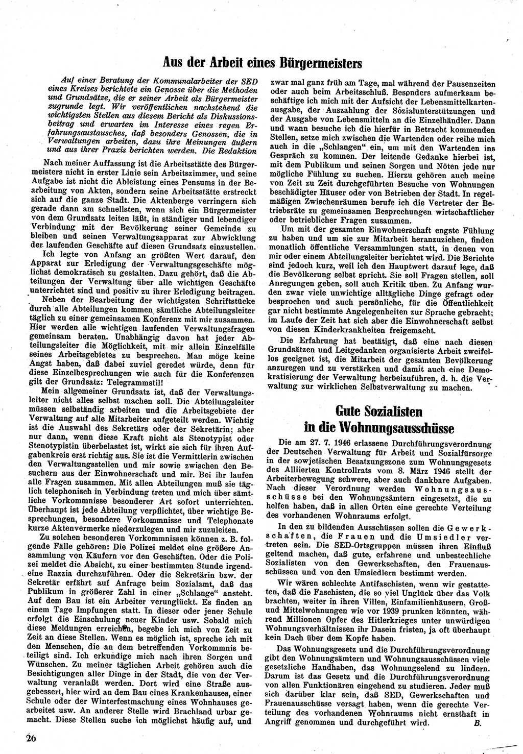 Neuer Weg (NW), Monatsschrift für aktuelle Fragen der Arbeiterbewegung [Zentralkomitee (ZK) Kommunistische Partei Deutschlands (KPD), Sozialistische Einheitspartei Deutschlands (SED)], 1. Jahrgang [Sowjetische Besatzungszone (SBZ) Deutschlands] 1946, Heft 6/26 (NW ZK KPD SED SBZ Dtl. 1946, H. 6/26)