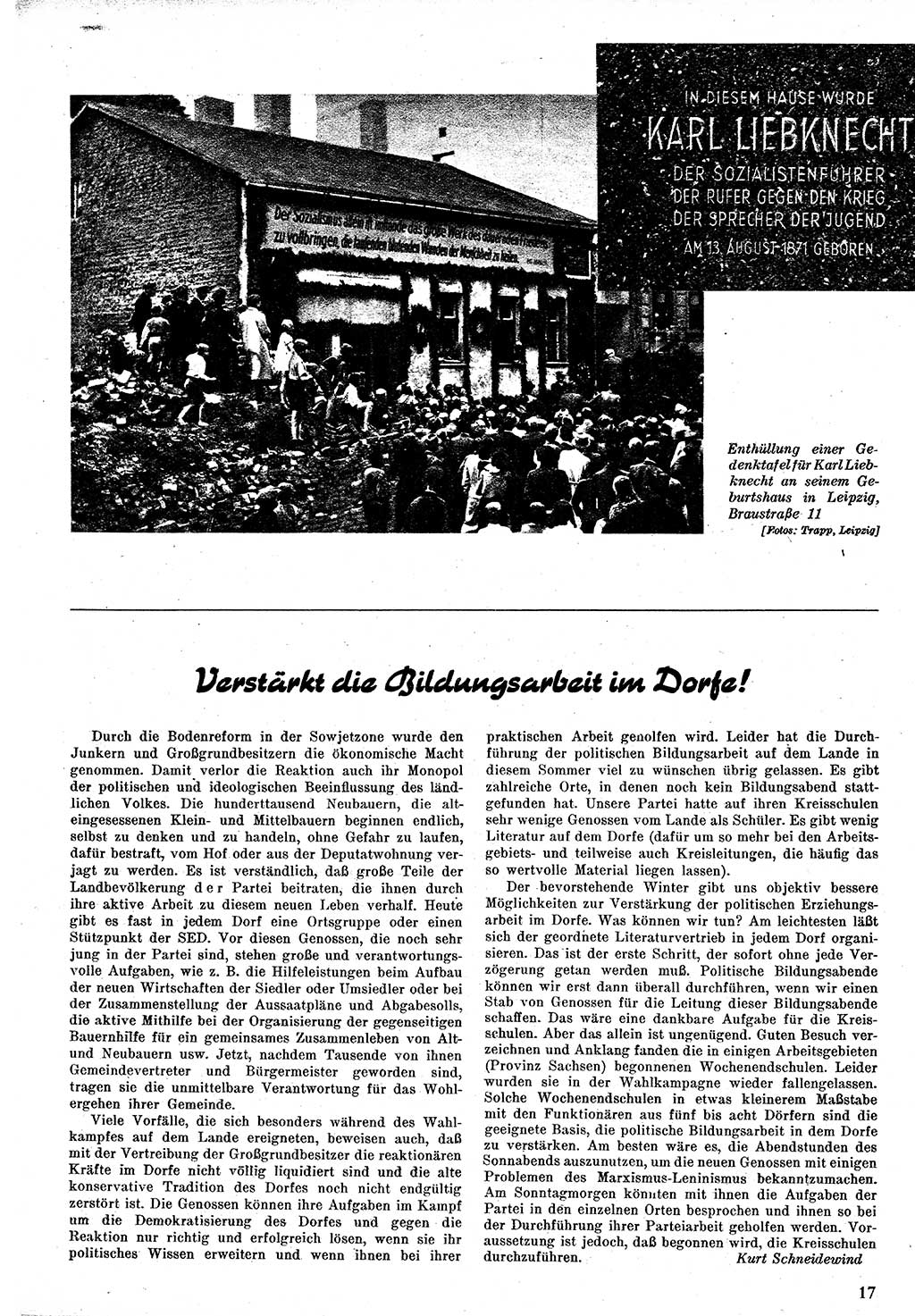 Neuer Weg (NW), Monatsschrift für aktuelle Fragen der Arbeiterbewegung [Zentralkomitee (ZK) Kommunistische Partei Deutschlands (KPD), Sozialistische Einheitspartei Deutschlands (SED)], 1. Jahrgang [Sowjetische Besatzungszone (SBZ) Deutschlands] 1946, Heft 7/17 (NW ZK KPD SED SBZ Dtl. 1946, H. 7/17)