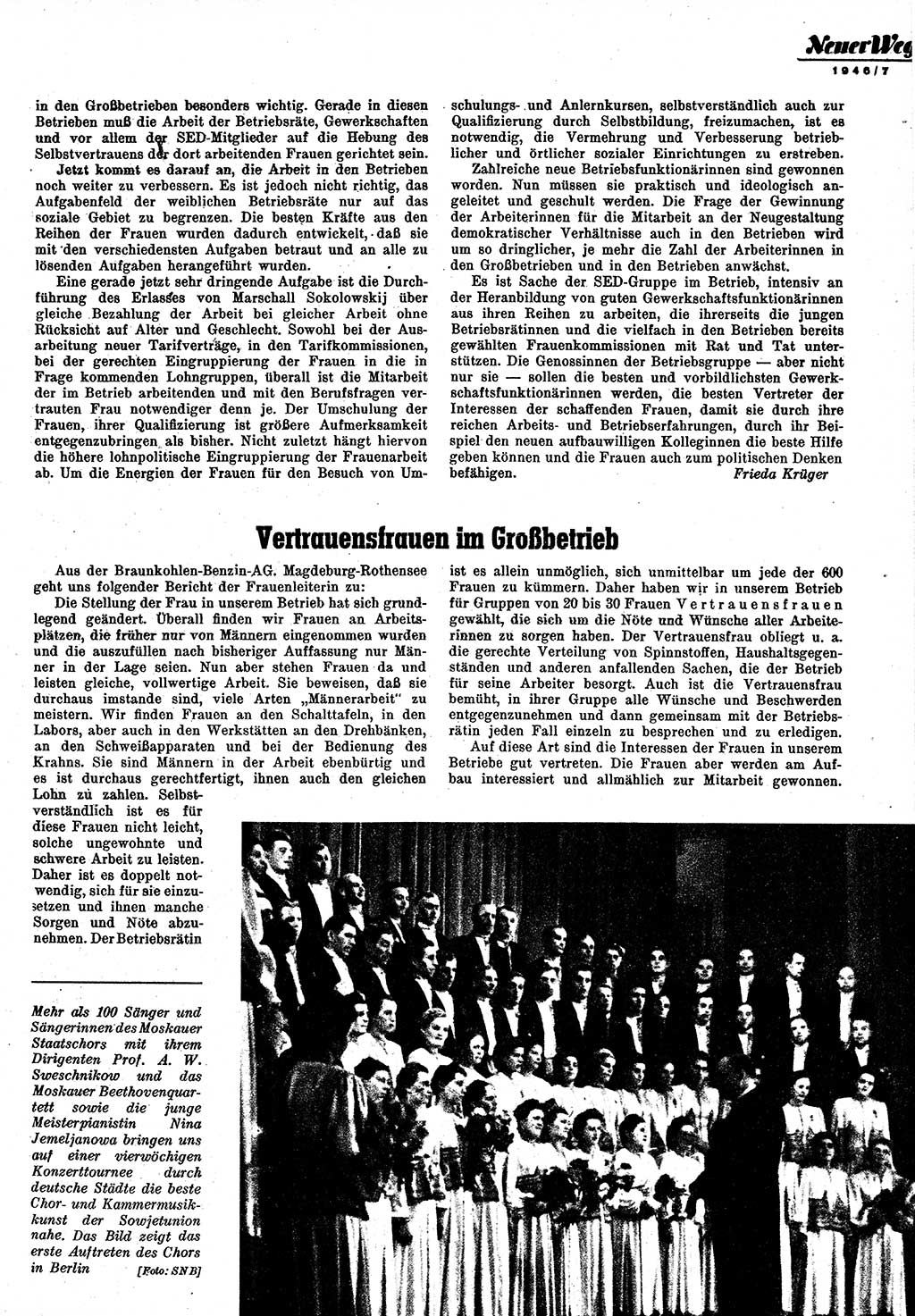 Neuer Weg (NW), Monatsschrift für aktuelle Fragen der Arbeiterbewegung [Zentralkomitee (ZK) Kommunistische Partei Deutschlands (KPD), Sozialistische Einheitspartei Deutschlands (SED)], 1. Jahrgang [Sowjetische Besatzungszone (SBZ) Deutschlands] 1946, Heft 7/29 (NW ZK KPD SED SBZ Dtl. 1946, H. 7/29)