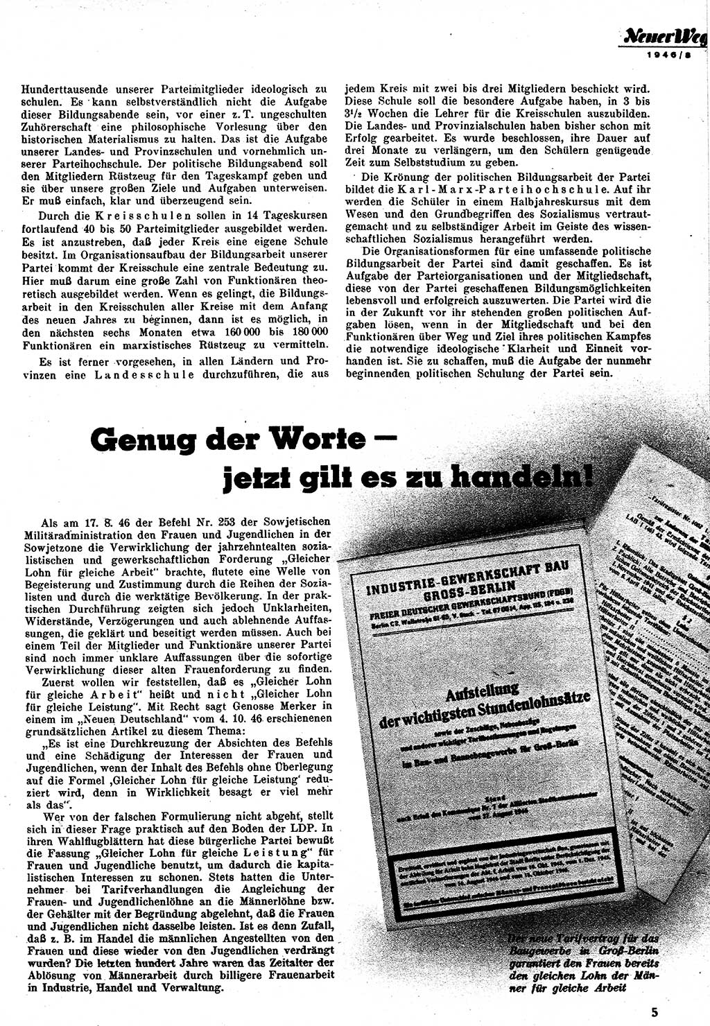 Neuer Weg (NW), Monatsschrift für aktuelle Fragen der Arbeiterbewegung [Zentralkomitee (ZK) Kommunistische Partei Deutschlands (KPD), Sozialistische Einheitspartei Deutschlands (SED)], 1. Jahrgang [Sowjetische Besatzungszone (SBZ) Deutschlands] 1946, Heft 8/5 (NW ZK KPD SED SBZ Dtl. 1946, H. 8/5)