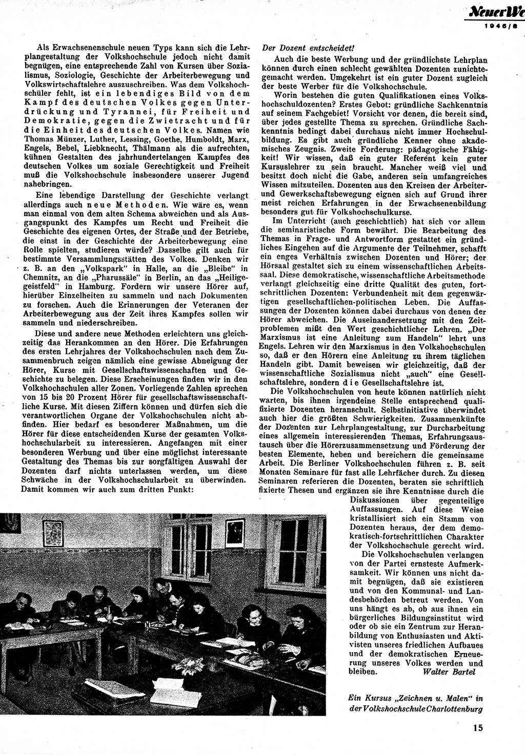 Neuer Weg (NW), Monatsschrift für aktuelle Fragen der Arbeiterbewegung [Zentralkomitee (ZK) Kommunistische Partei Deutschlands (KPD), Sozialistische Einheitspartei Deutschlands (SED)], 1. Jahrgang [Sowjetische Besatzungszone (SBZ) Deutschlands] 1946, Heft 8/15 (NW ZK KPD SED SBZ Dtl. 1946, H. 8/15)