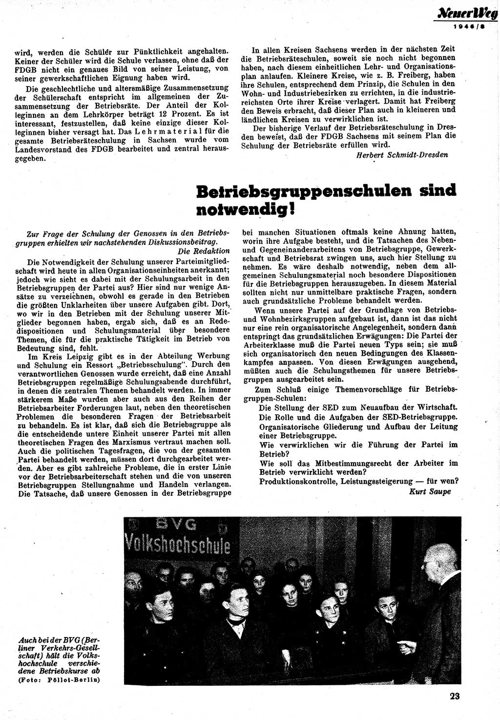 Neuer Weg (NW), Monatsschrift für aktuelle Fragen der Arbeiterbewegung [Zentralkomitee (ZK) Kommunistische Partei Deutschlands (KPD), Sozialistische Einheitspartei Deutschlands (SED)], 1. Jahrgang [Sowjetische Besatzungszone (SBZ) Deutschlands] 1946, Heft 8/23 (NW ZK KPD SED SBZ Dtl. 1946, H. 8/23)