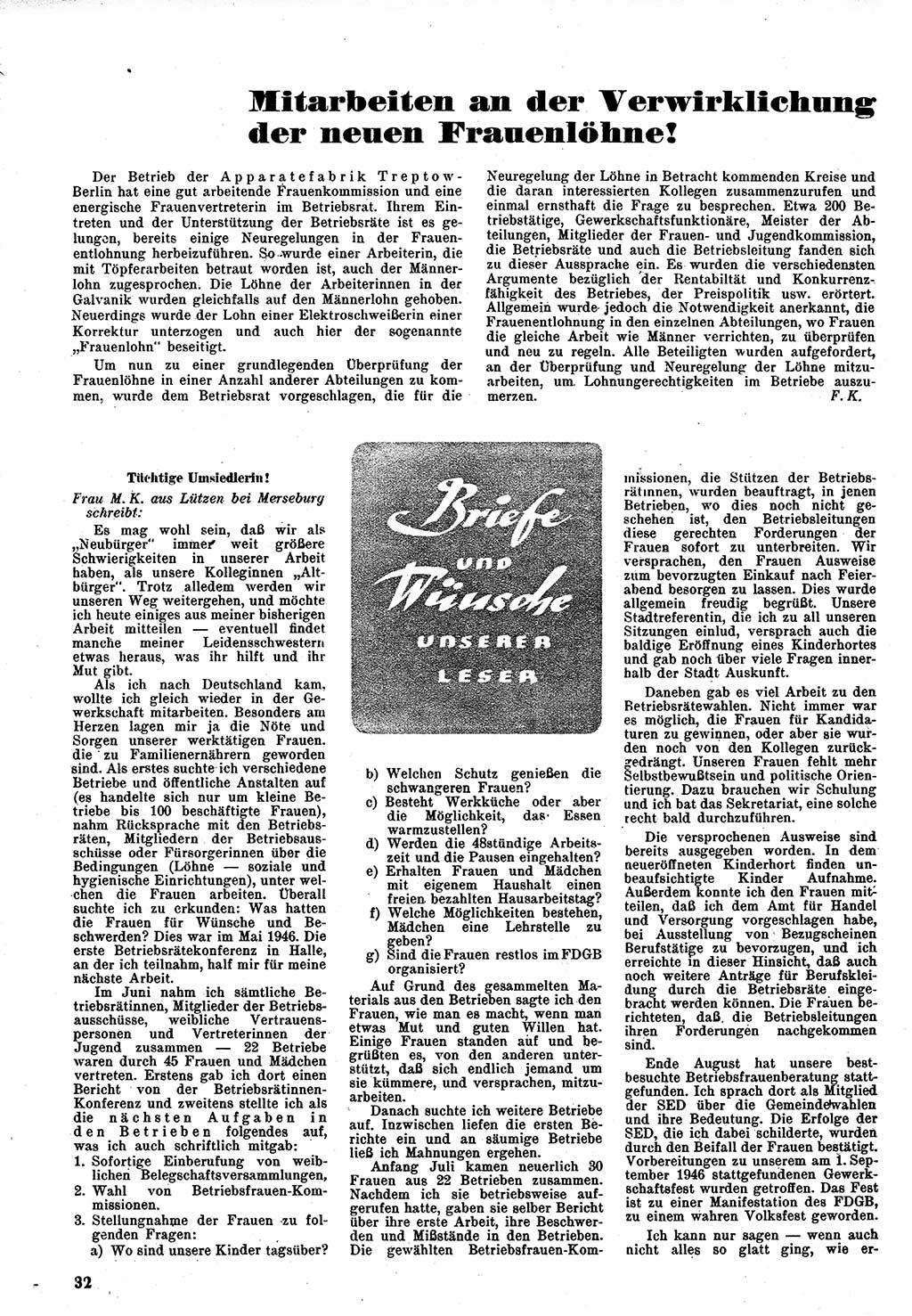 Neuer Weg (NW), Monatsschrift für aktuelle Fragen der Arbeiterbewegung [Zentralkomitee (ZK) Kommunistische Partei Deutschlands (KPD), Sozialistische Einheitspartei Deutschlands (SED)], 1. Jahrgang [Sowjetische Besatzungszone (SBZ) Deutschlands] 1946, Heft 8/32 (NW ZK KPD SED SBZ Dtl. 1946, H. 8/32)