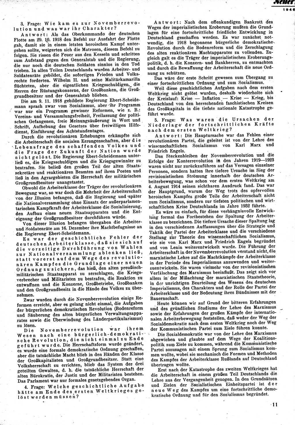 Neuer Weg (NW), Monatsschrift für aktuelle Fragen der Arbeiterbewegung [Zentralkomitee (ZK) Kommunistische Partei Deutschlands (KPD), Sozialistische Einheitspartei Deutschlands (SED)], 1. Jahrgang [Sowjetische Besatzungszone (SBZ) Deutschlands] 1946, Heft 9/11 (NW ZK KPD SED SBZ Dtl. 1946, H. 9/11)