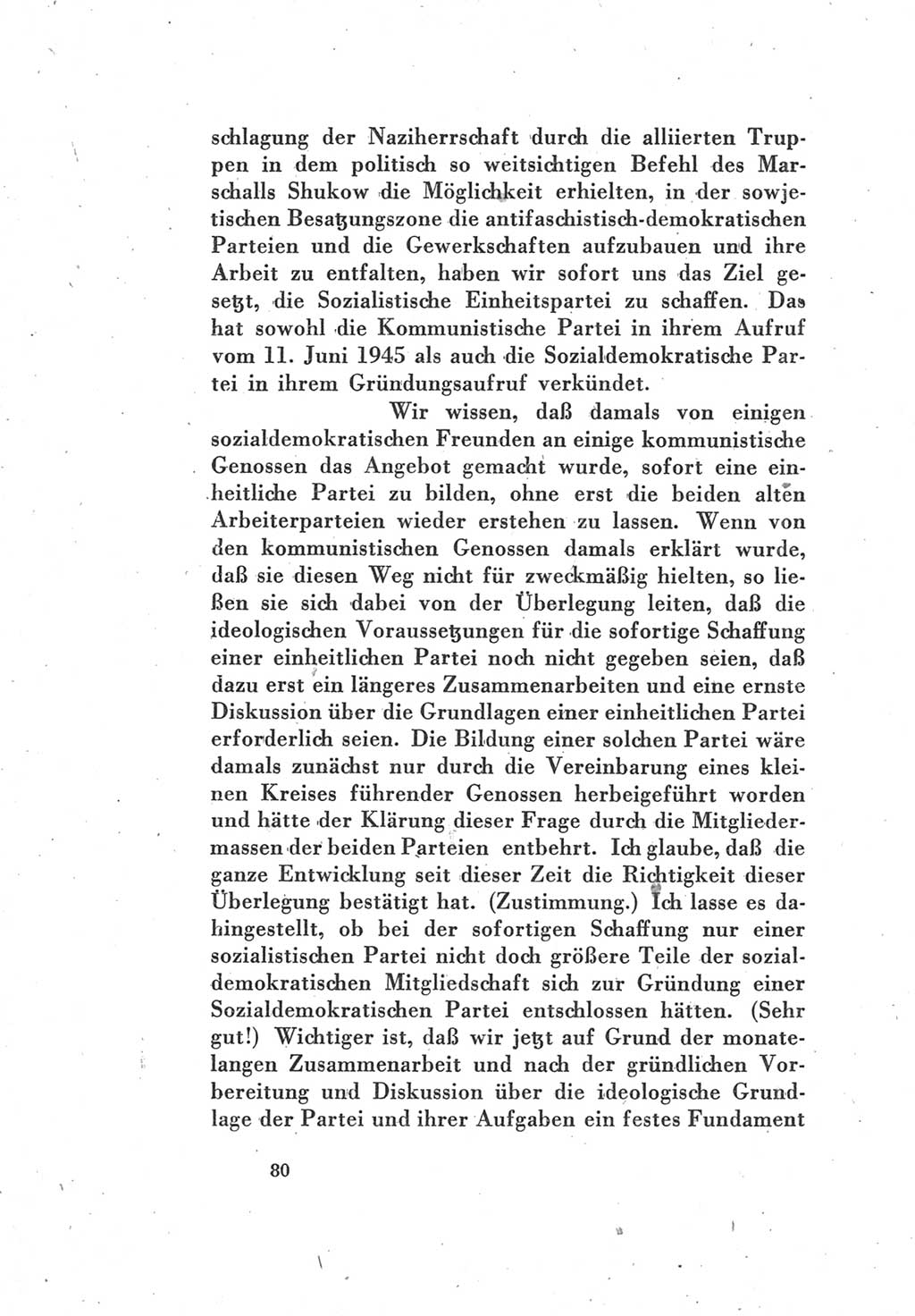 Protokoll des Vereinigungsparteitages der Sozialdemokratischen Partei Deutschlands (SPD) und der Kommunistischen Partei Deutschlands (KPD) [Sowjetische Besatzungszone (SBZ) Deutschlands] 1946, Seite 80 (Prot. VPT SPD KPD SBZ Dtl. 1946, S. 80)