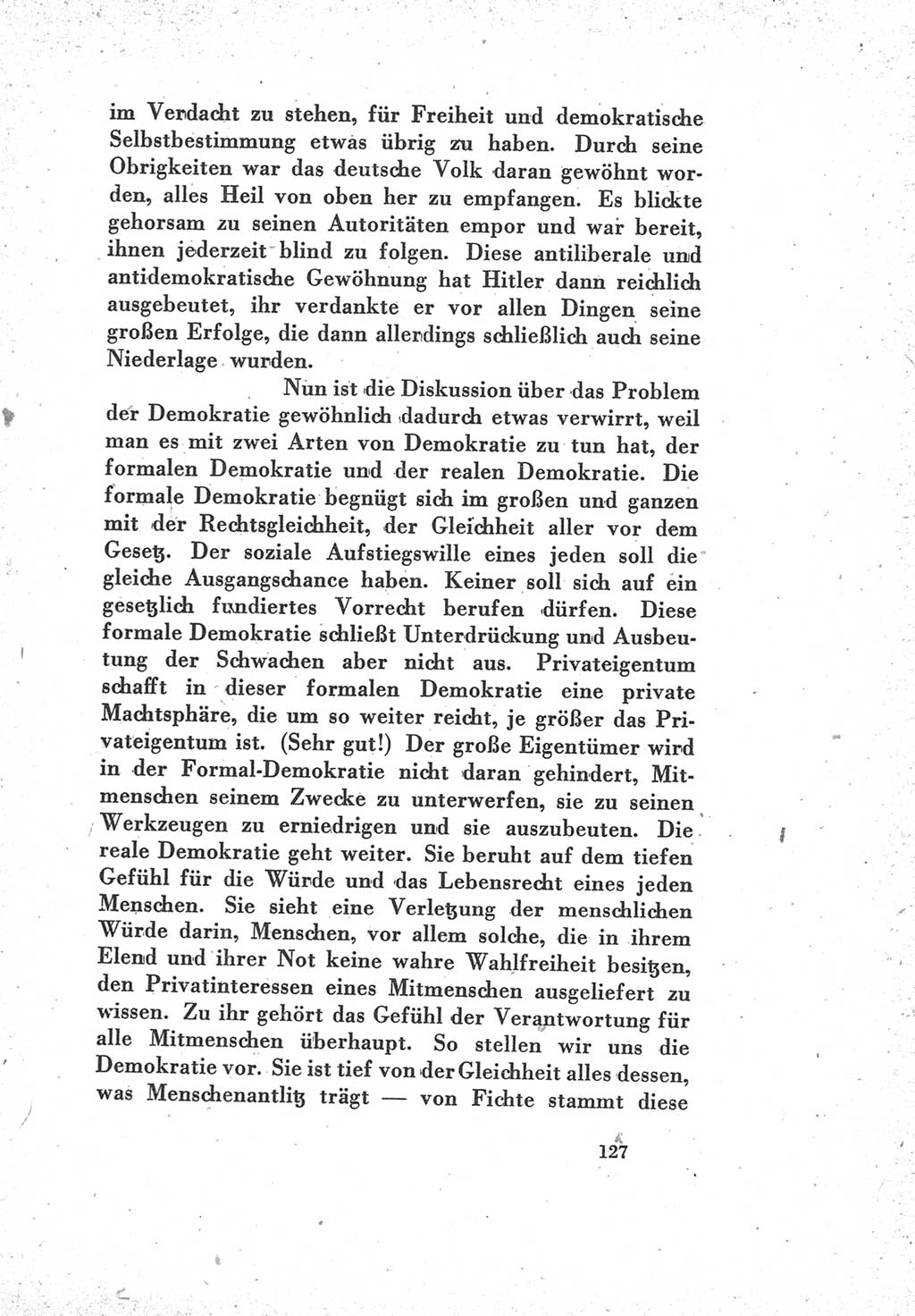 Protokoll des Vereinigungsparteitages der Sozialdemokratischen Partei Deutschlands (SPD) und der Kommunistischen Partei Deutschlands (KPD) [Sowjetische Besatzungszone (SBZ) Deutschlands] 1946, Seite 127 (Prot. VPT SPD KPD SBZ Dtl. 1946, S. 127)