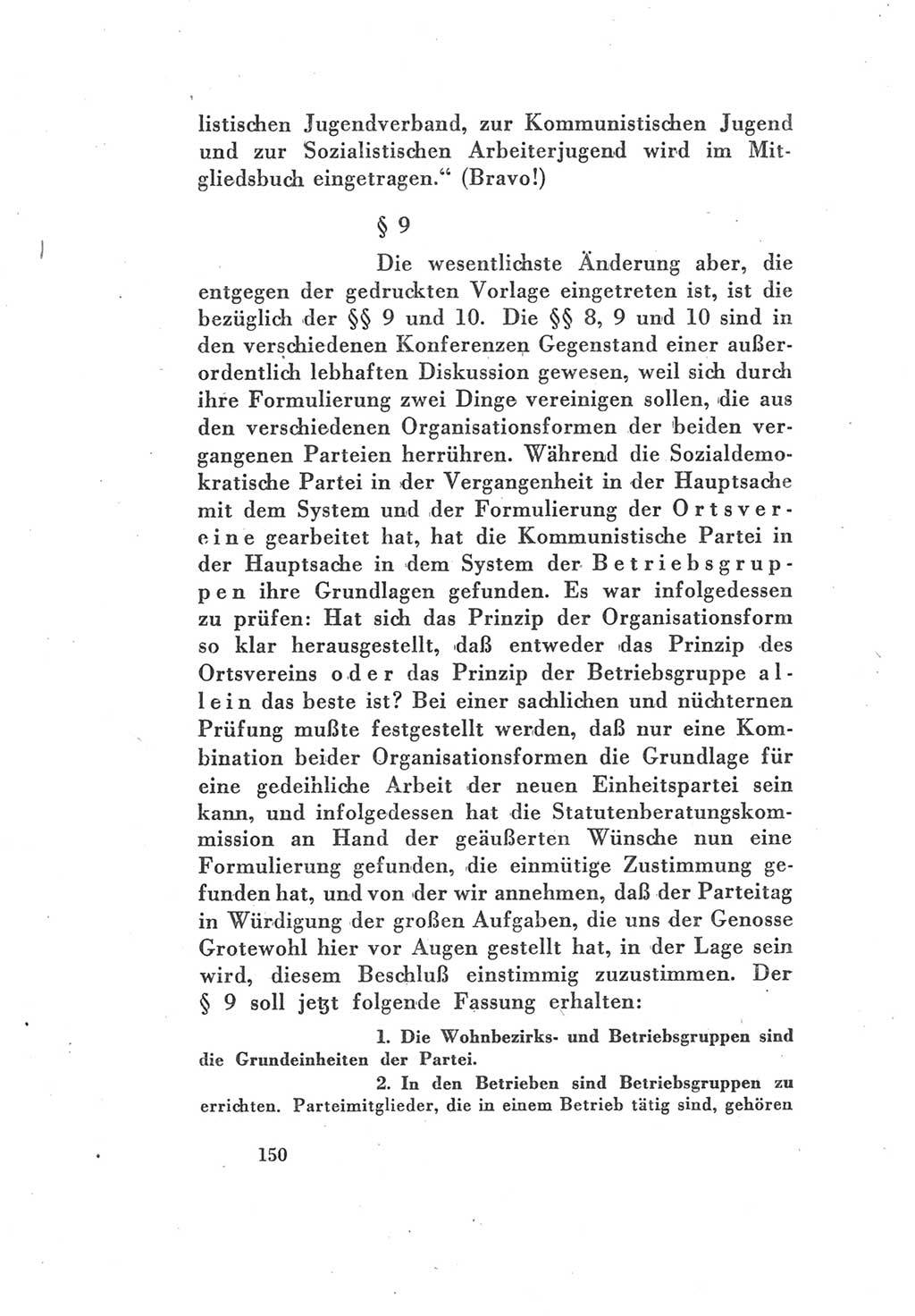 Protokoll des Vereinigungsparteitages der Sozialdemokratischen Partei Deutschlands (SPD) und der Kommunistischen Partei Deutschlands (KPD) [Sowjetische Besatzungszone (SBZ) Deutschlands] 1946, Seite 150 (Prot. VPT SPD KPD SBZ Dtl. 1946, S. 150)