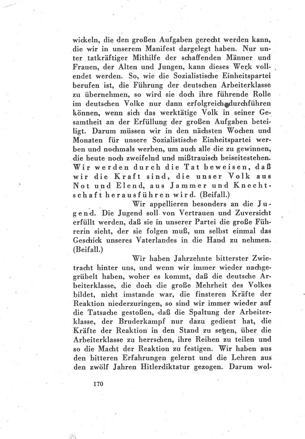Protokoll des Vereinigungsparteitages der Sozialdemokratischen Partei Deutschlands (SPD) und der Kommunistischen Partei Deutschlands (KPD) [Sowjetische Besatzungszone (SBZ) Deutschlands] 1946, Seite 170 (Prot. VPT SPD KPD SBZ Dtl. 1946, S. 170)
