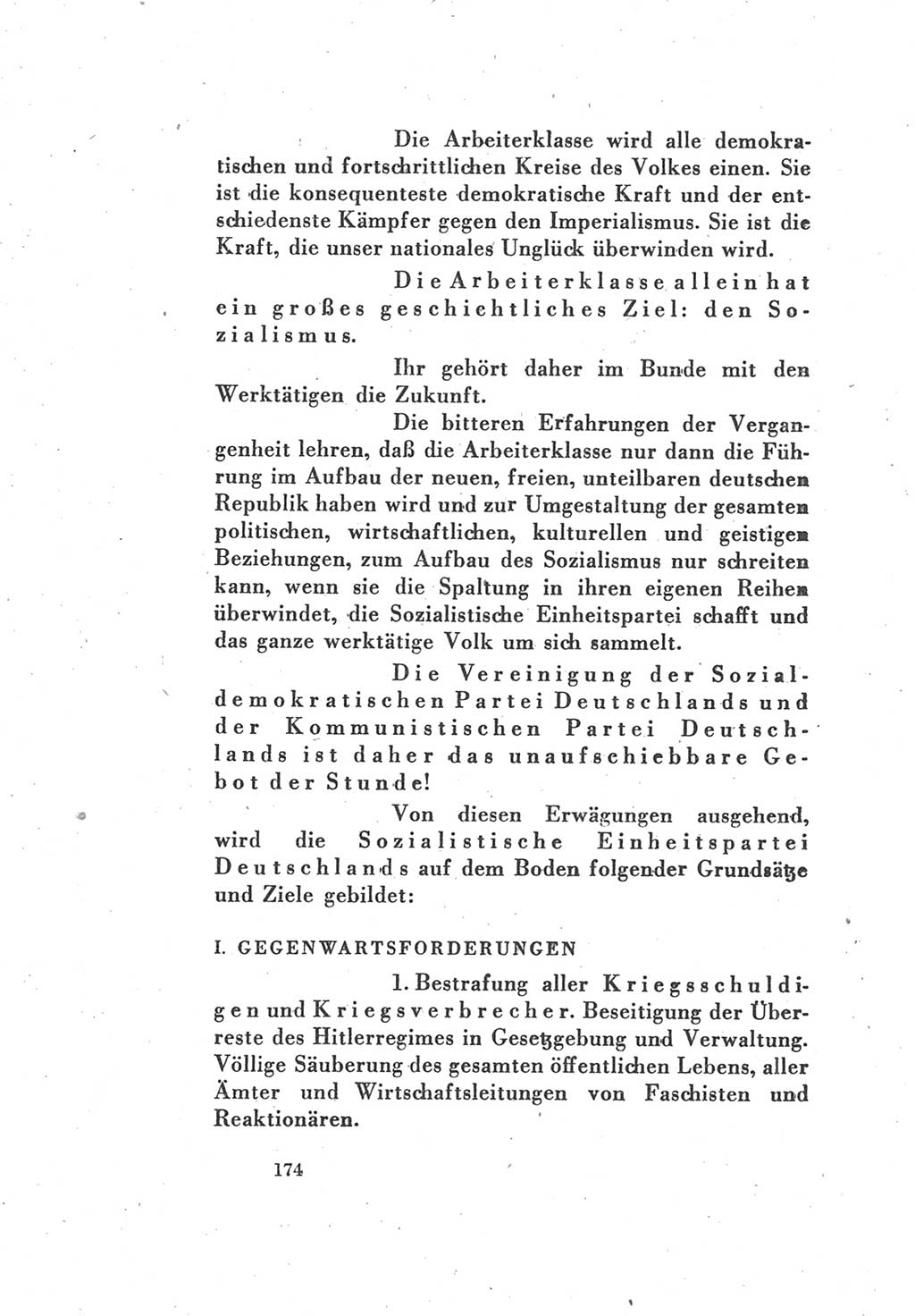 Protokoll des Vereinigungsparteitages der Sozialdemokratischen Partei Deutschlands (SPD) und der Kommunistischen Partei Deutschlands (KPD) [Sowjetische Besatzungszone (SBZ) Deutschlands] 1946, Seite 174 (Prot. VPT SPD KPD SBZ Dtl. 1946, S. 174)