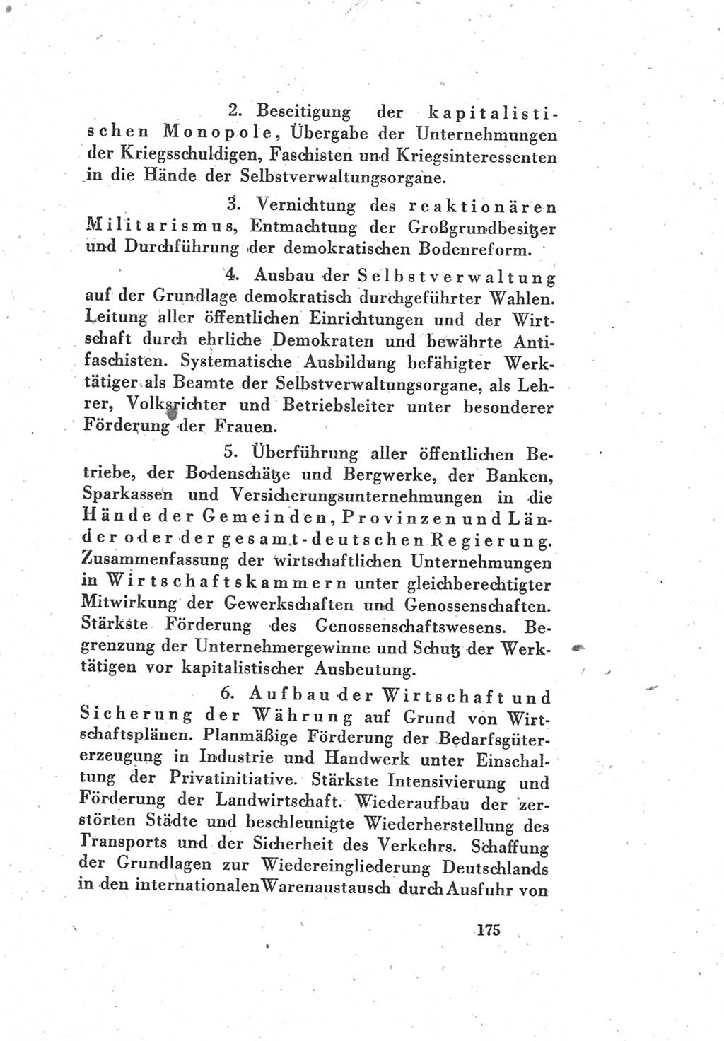 Protokoll des Vereinigungsparteitages der Sozialdemokratischen Partei Deutschlands (SPD) und der Kommunistischen Partei Deutschlands (KPD) [Sowjetische Besatzungszone (SBZ) Deutschlands] 1946, Seite 175 (Prot. VPT SPD KPD SBZ Dtl. 1946, S. 175)