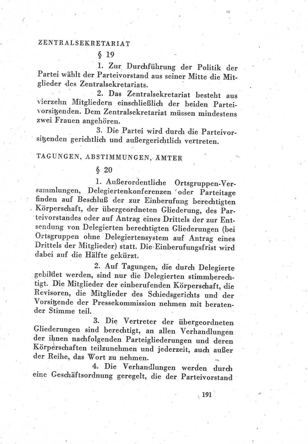 Protokoll des Vereinigungsparteitages der Sozialdemokratischen Partei Deutschlands (SPD) und der Kommunistischen Partei Deutschlands (KPD) [Sowjetische Besatzungszone (SBZ) Deutschlands] 1946, Seite 191 (Prot. VPT SPD KPD SBZ Dtl. 1946, S. 191)