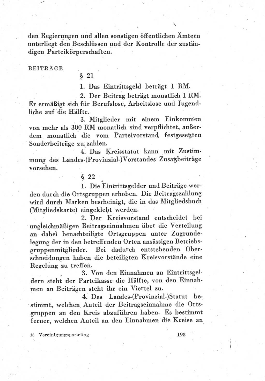 Protokoll des Vereinigungsparteitages der Sozialdemokratischen Partei Deutschlands (SPD) und der Kommunistischen Partei Deutschlands (KPD) [Sowjetische Besatzungszone (SBZ) Deutschlands] 1946, Seite 193 (Prot. VPT SPD KPD SBZ Dtl. 1946, S. 193)