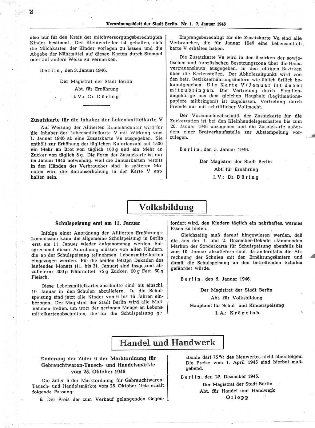 Verordnungsblatt (VOBl.) der Stadt Berlin, für Groß-Berlin 1946, Seite 2 (VOBl. Bln. 1946, S. 2)