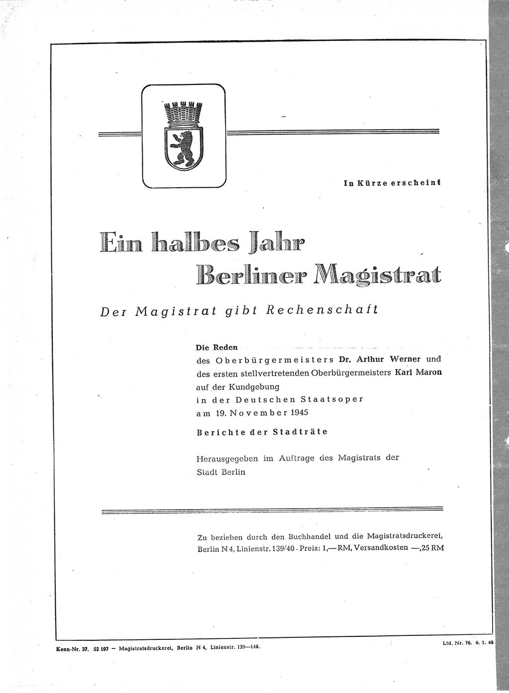 Verordnungsblatt (VOBl.) der Stadt Berlin, für Groß-Berlin 1946, Seite 4 (VOBl. Bln. 1946, S. 4)