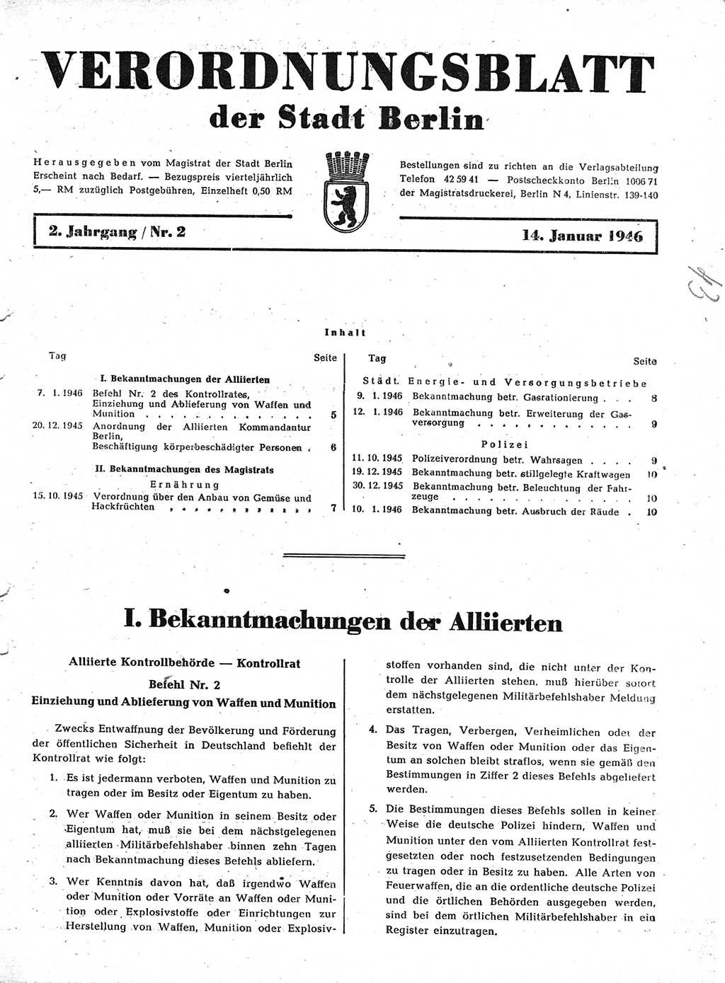 Verordnungsblatt (VOBl.) der Stadt Berlin, für Groß-Berlin 1946, Seite 5 (VOBl. Bln. 1946, S. 5)