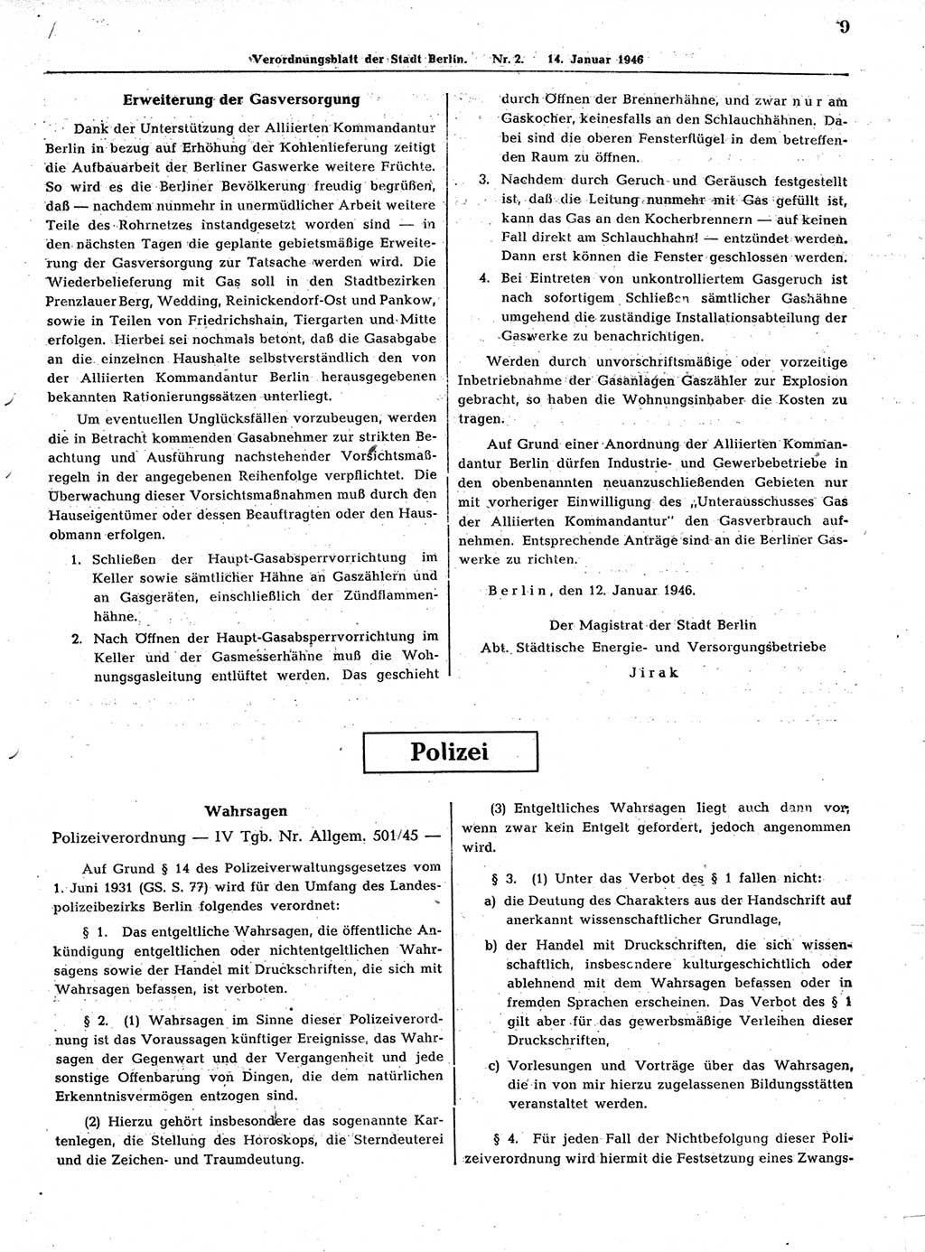 Verordnungsblatt (VOBl.) der Stadt Berlin, für Groß-Berlin 1946, Seite 9 (VOBl. Bln. 1946, S. 9)