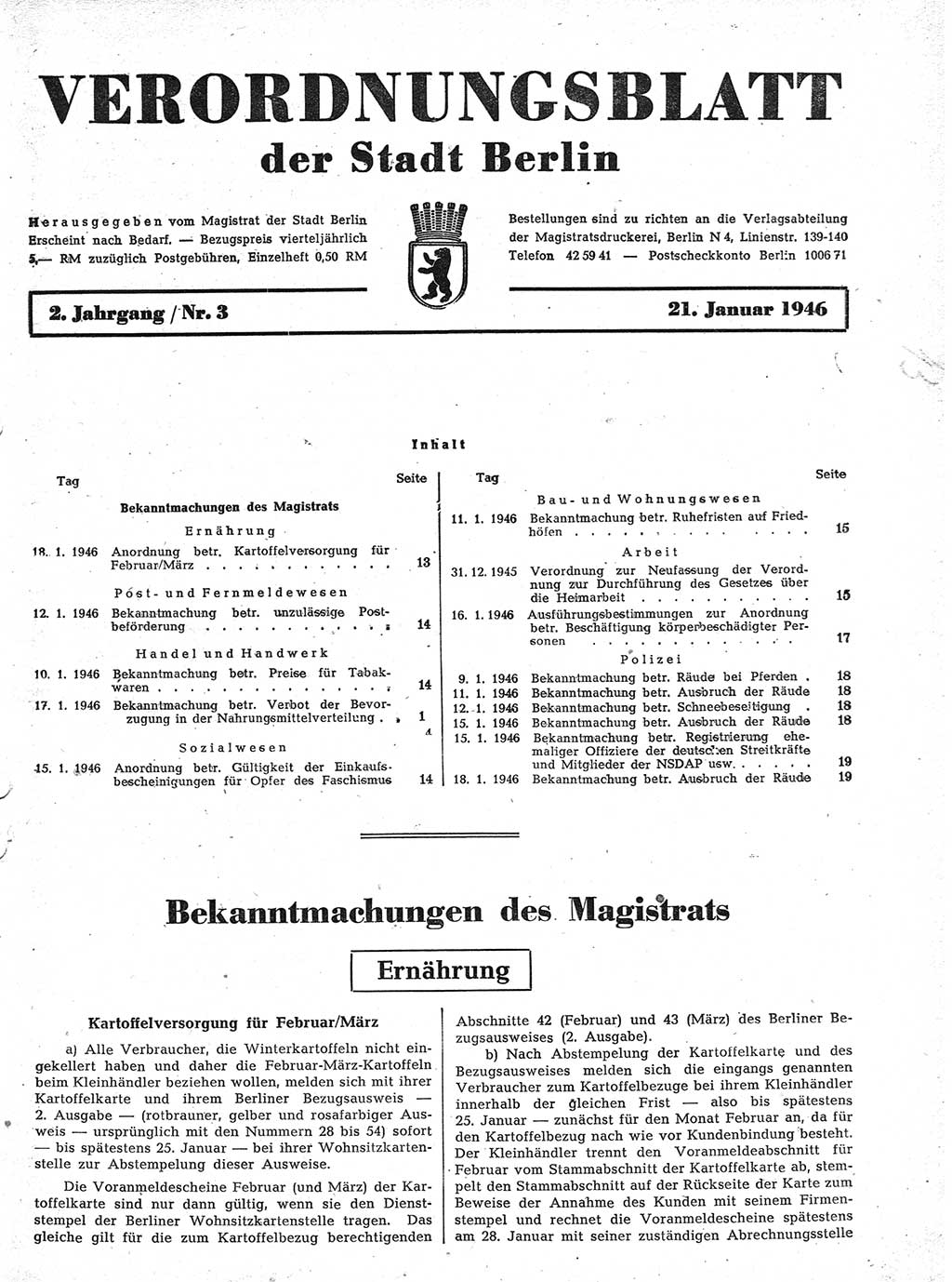 Verordnungsblatt (VOBl.) der Stadt Berlin, für Groß-Berlin 1946, Seite 13 (VOBl. Bln. 1946, S. 13)