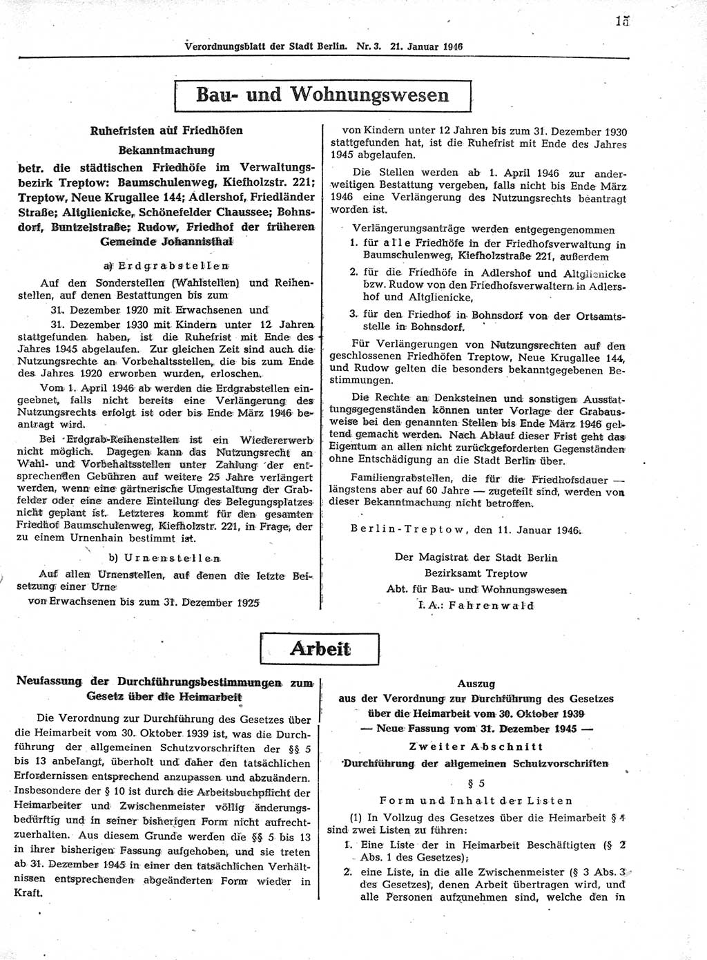 Verordnungsblatt (VOBl.) der Stadt Berlin, für Groß-Berlin 1946, Seite 15 (VOBl. Bln. 1946, S. 15)