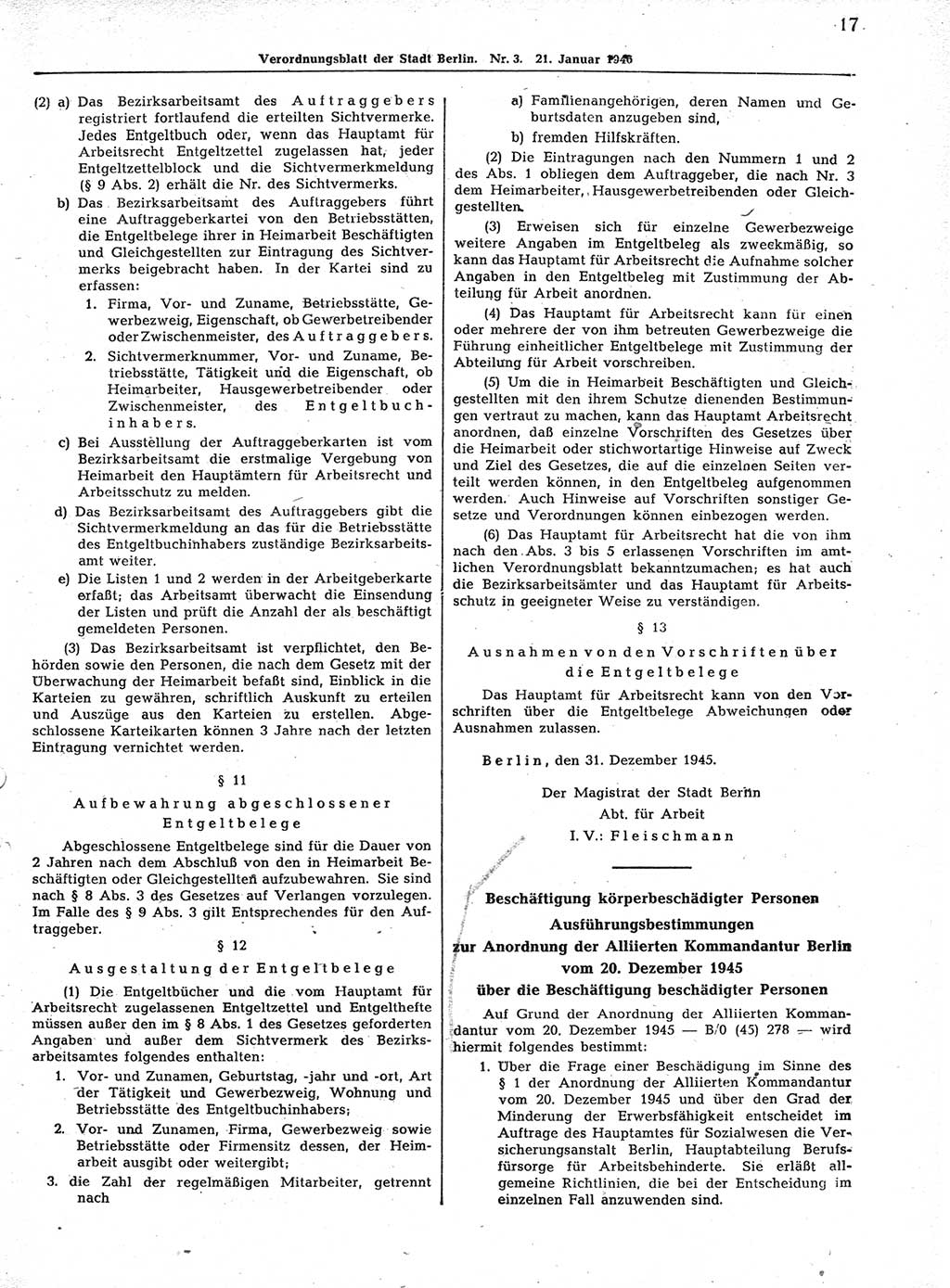 Verordnungsblatt (VOBl.) der Stadt Berlin, für Groß-Berlin 1946, Seite 17 (VOBl. Bln. 1946, S. 17)