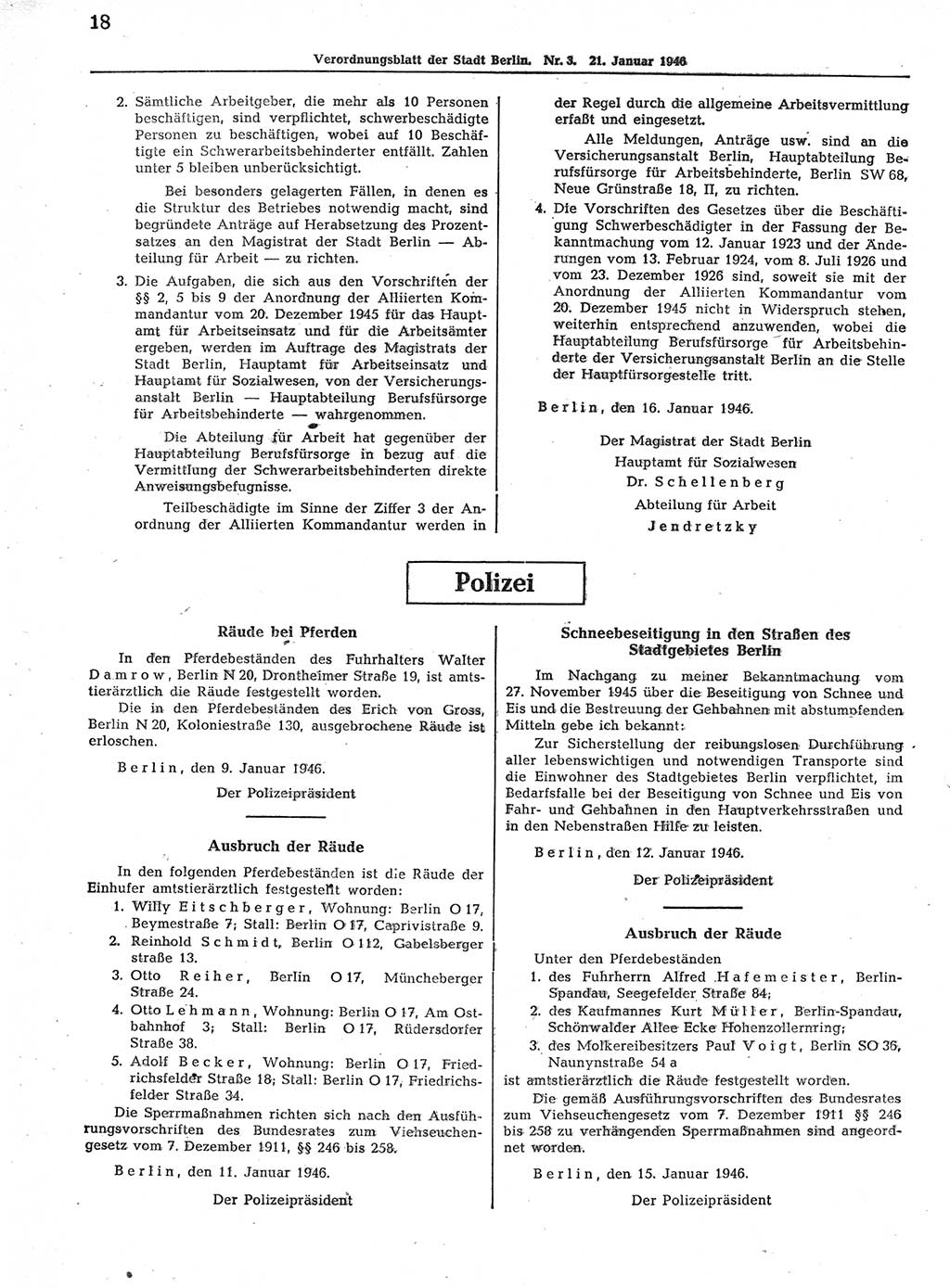 Verordnungsblatt (VOBl.) der Stadt Berlin, für Groß-Berlin 1946, Seite 18 (VOBl. Bln. 1946, S. 18)