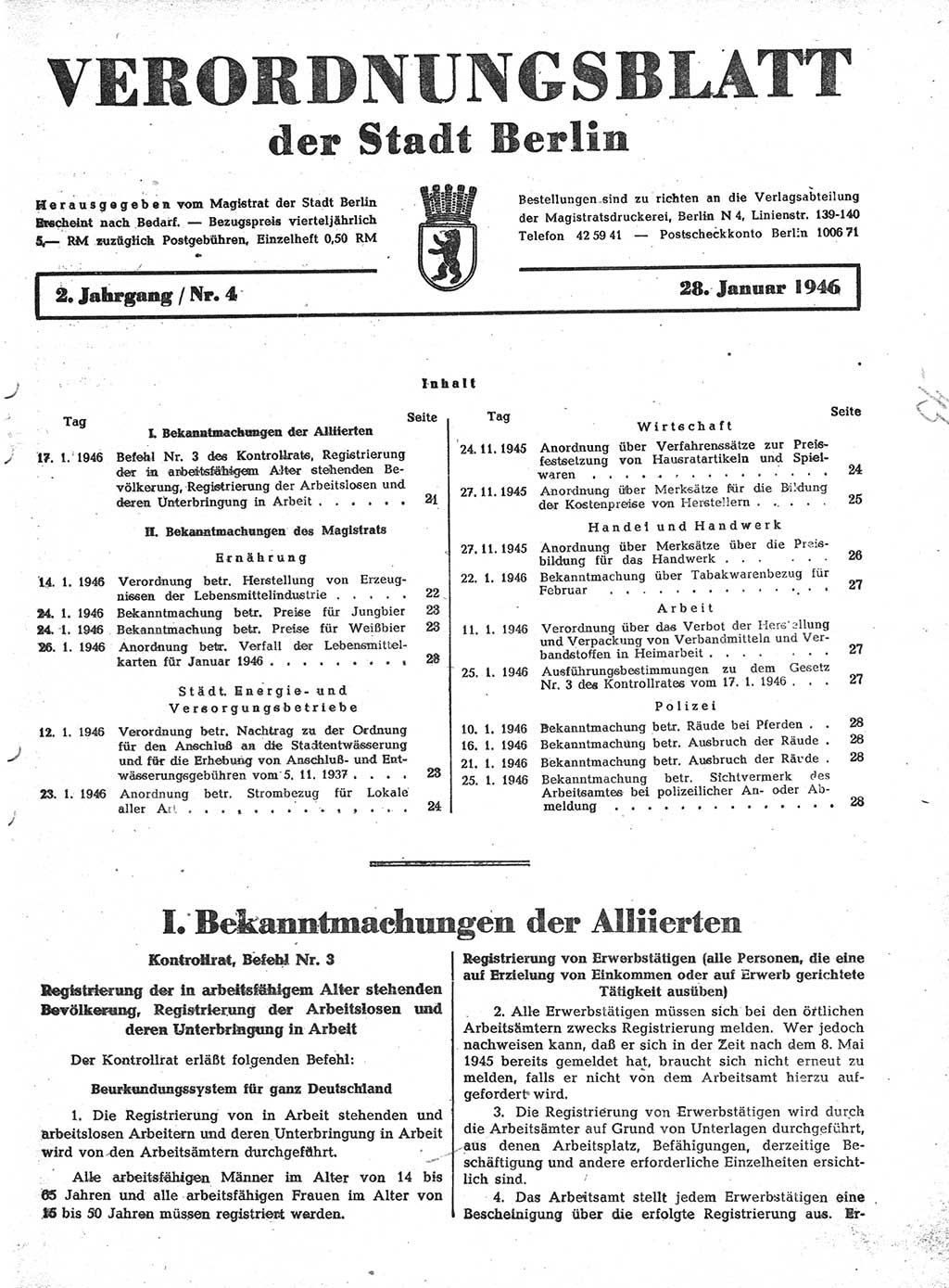 Verordnungsblatt (VOBl.) der Stadt Berlin, für Groß-Berlin 1946, Seite 21 (VOBl. Bln. 1946, S. 21)