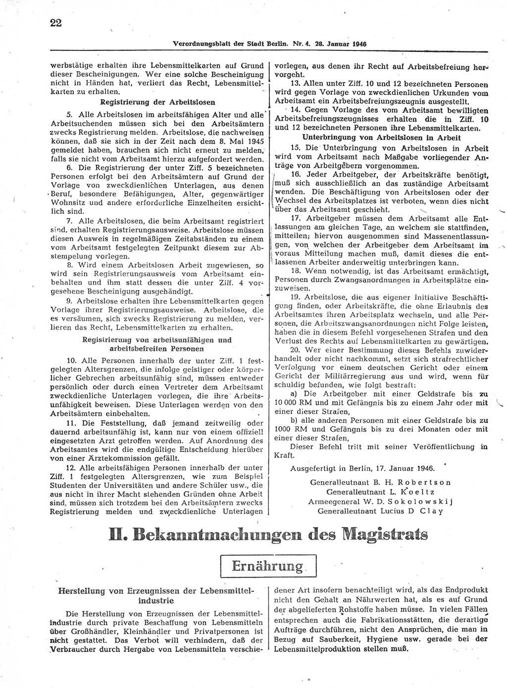 Verordnungsblatt (VOBl.) der Stadt Berlin, für Groß-Berlin 1946, Seite 22 (VOBl. Bln. 1946, S. 22)