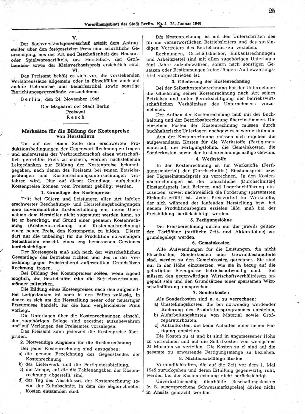 Verordnungsblatt (VOBl.) der Stadt Berlin, für Groß-Berlin 1946, Seite 25 (VOBl. Bln. 1946, S. 25)