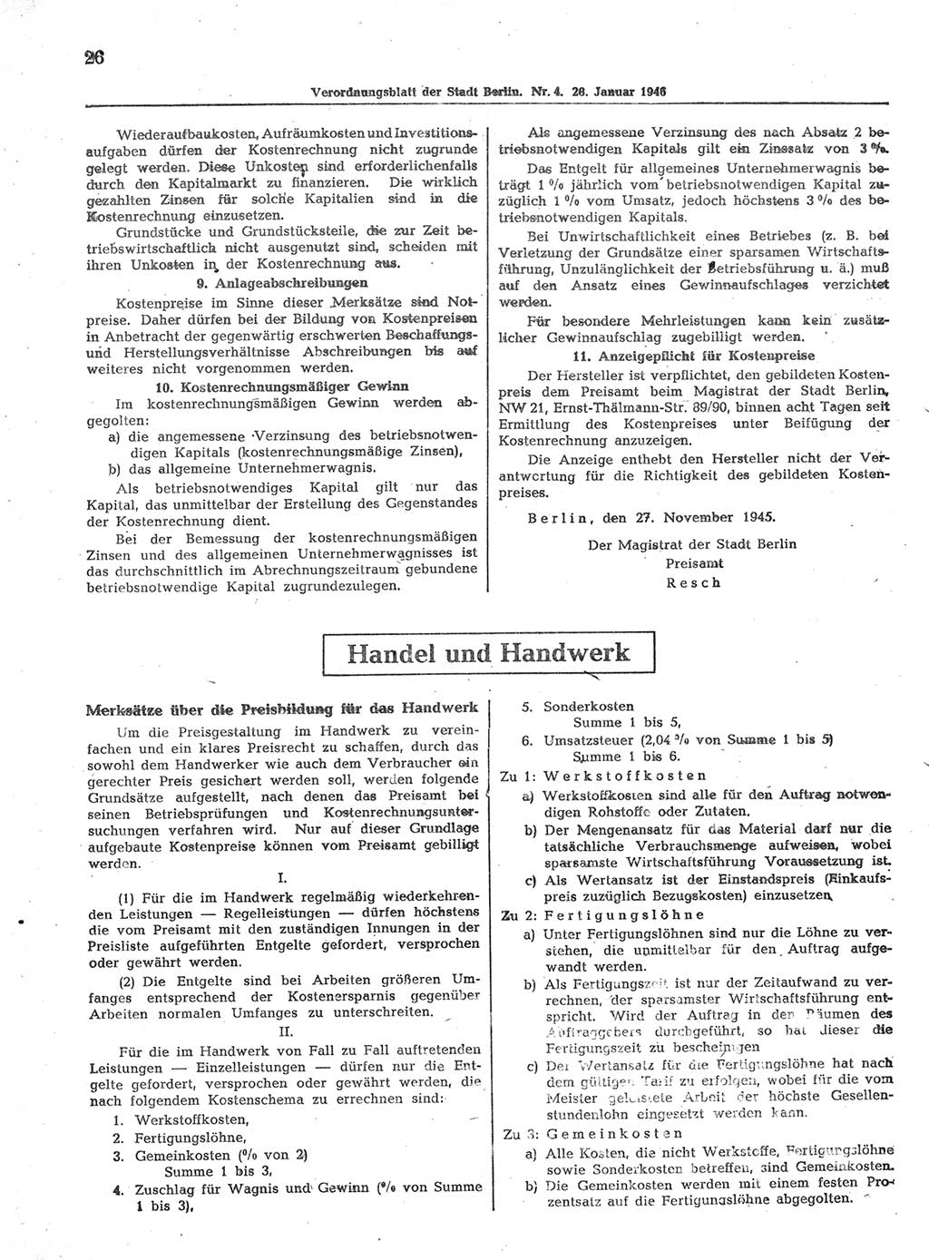 Verordnungsblatt (VOBl.) der Stadt Berlin, für Groß-Berlin 1946, Seite 26 (VOBl. Bln. 1946, S. 26)