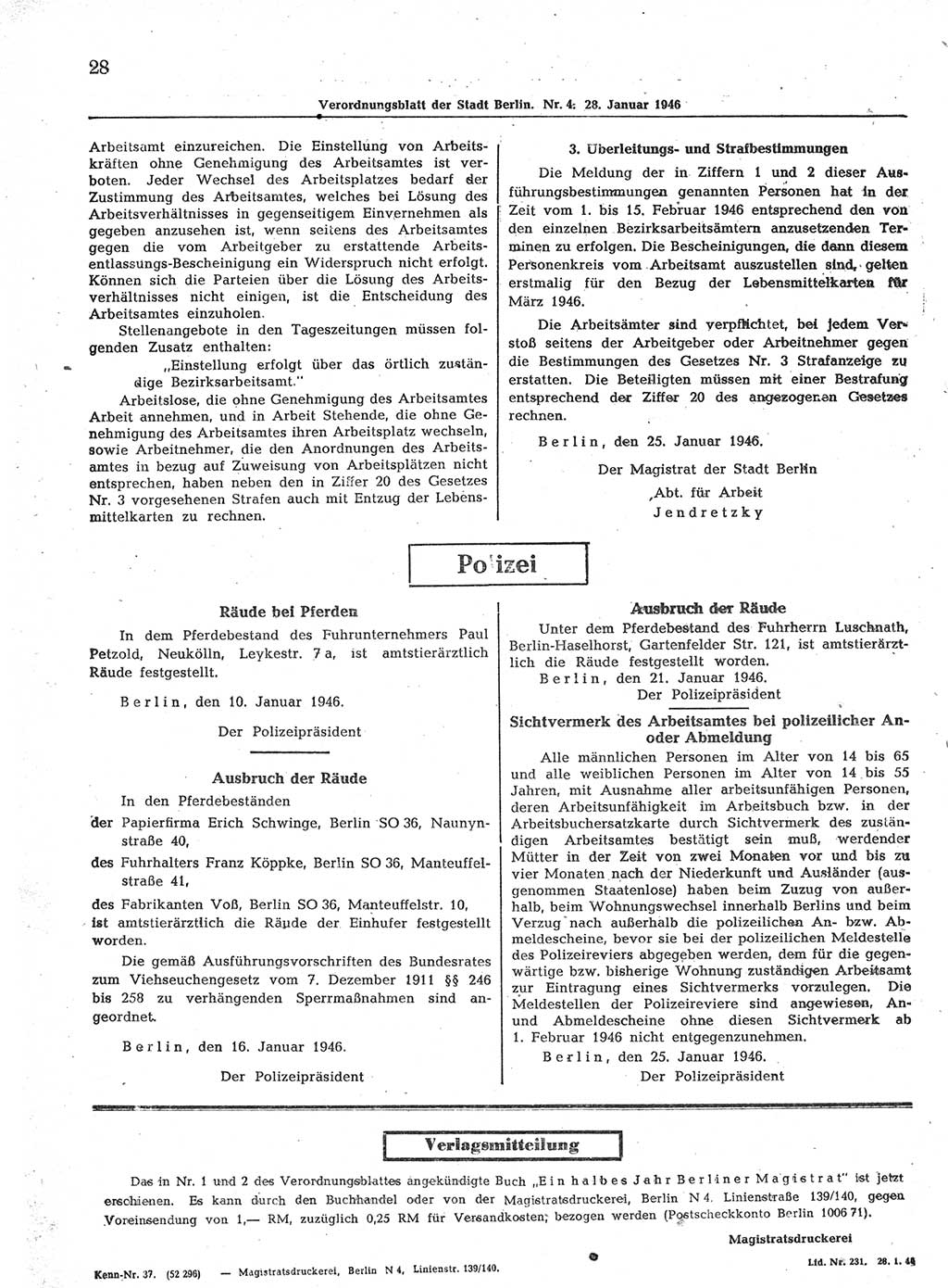 Verordnungsblatt (VOBl.) der Stadt Berlin, für Groß-Berlin 1946, Seite 28 (VOBl. Bln. 1946, S. 28)