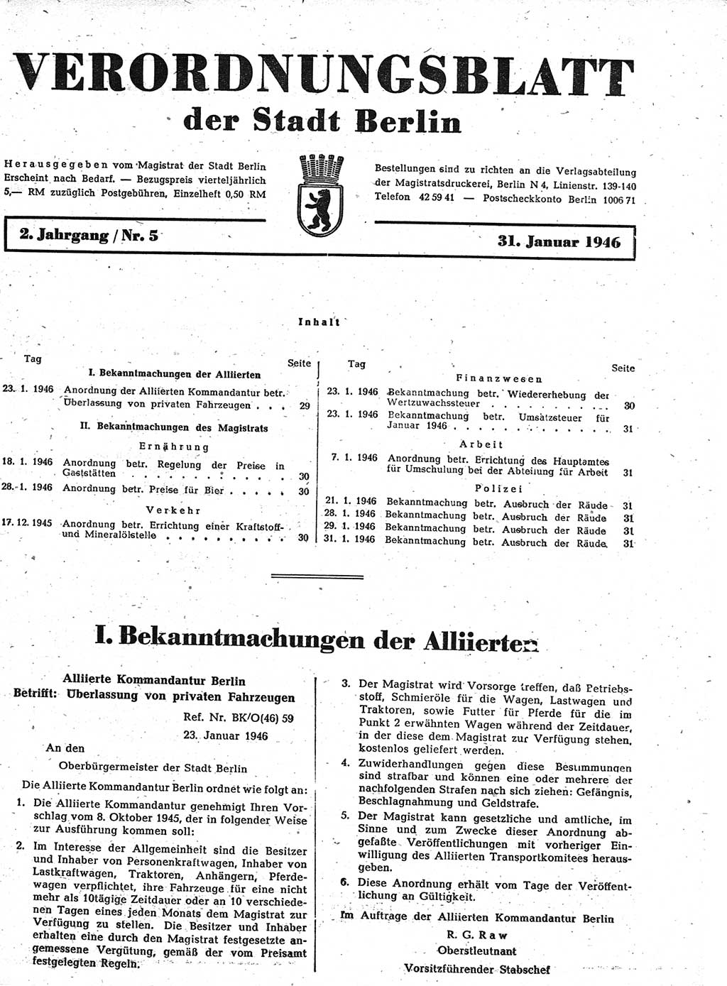 Verordnungsblatt (VOBl.) der Stadt Berlin, für Groß-Berlin 1946, Seite 29 (VOBl. Bln. 1946, S. 29)