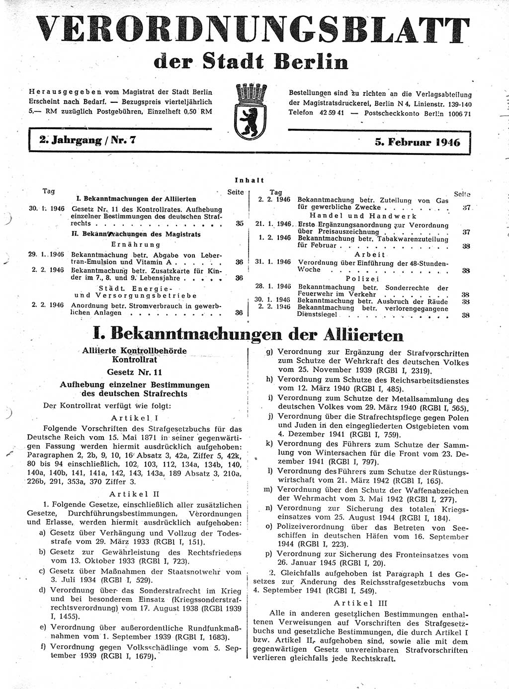 Verordnungsblatt (VOBl.) der Stadt Berlin, für Groß-Berlin 1946, Seite 35 (VOBl. Bln. 1946, S. 35)