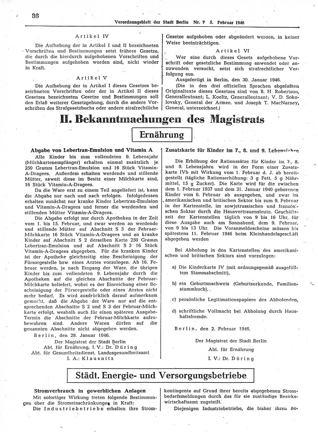 Verordnungsblatt (VOBl.) der Stadt Berlin, für Groß-Berlin 1946, Seite 36 (VOBl. Bln. 1946, S. 36)