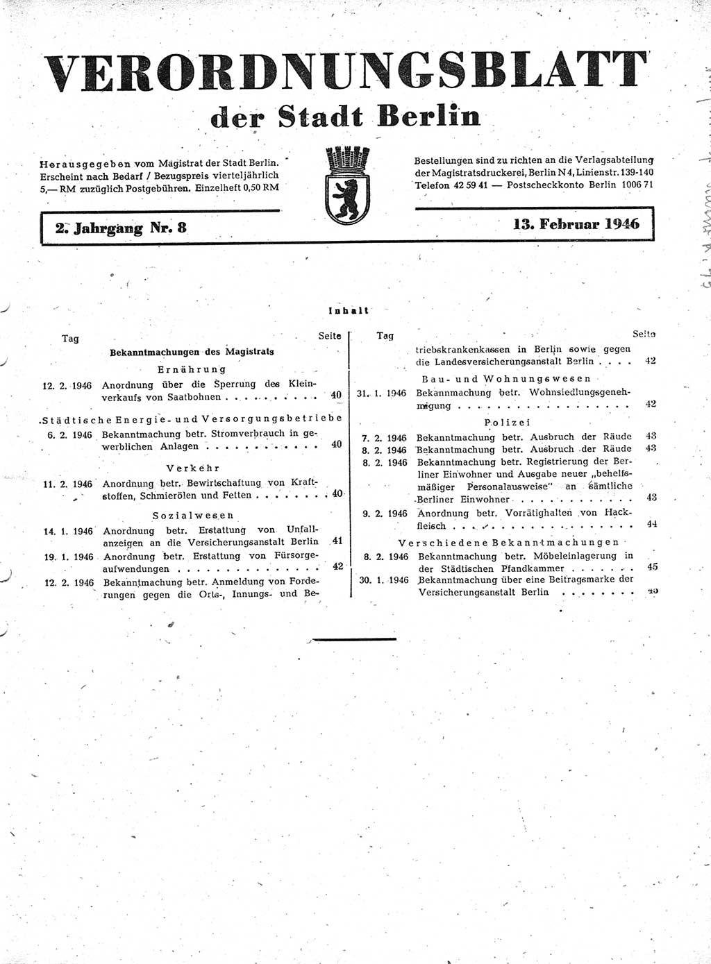 Verordnungsblatt (VOBl.) der Stadt Berlin, für Groß-Berlin 1946, Seite 39 (VOBl. Bln. 1946, S. 39)