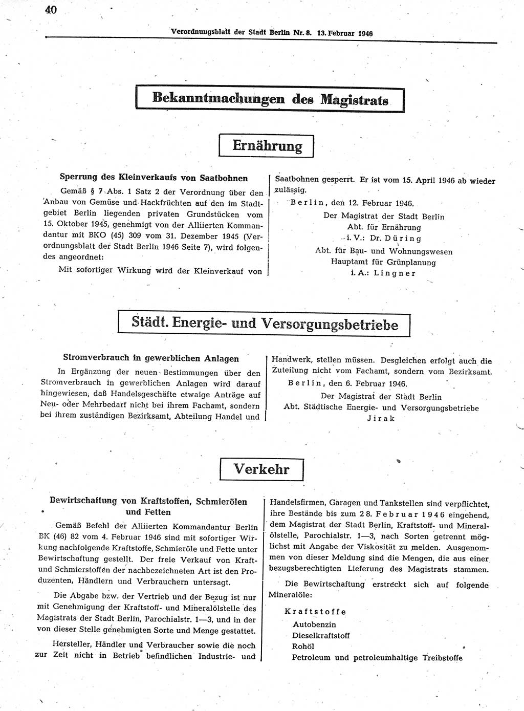 Verordnungsblatt (VOBl.) der Stadt Berlin, für Groß-Berlin 1946, Seite 40 (VOBl. Bln. 1946, S. 40)