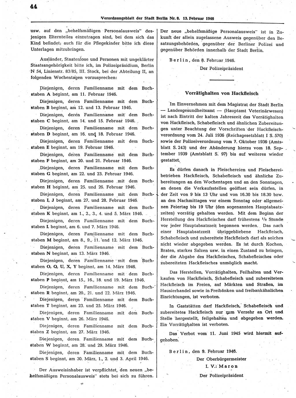 Verordnungsblatt (VOBl.) der Stadt Berlin, für Groß-Berlin 1946, Seite 44 (VOBl. Bln. 1946, S. 44)