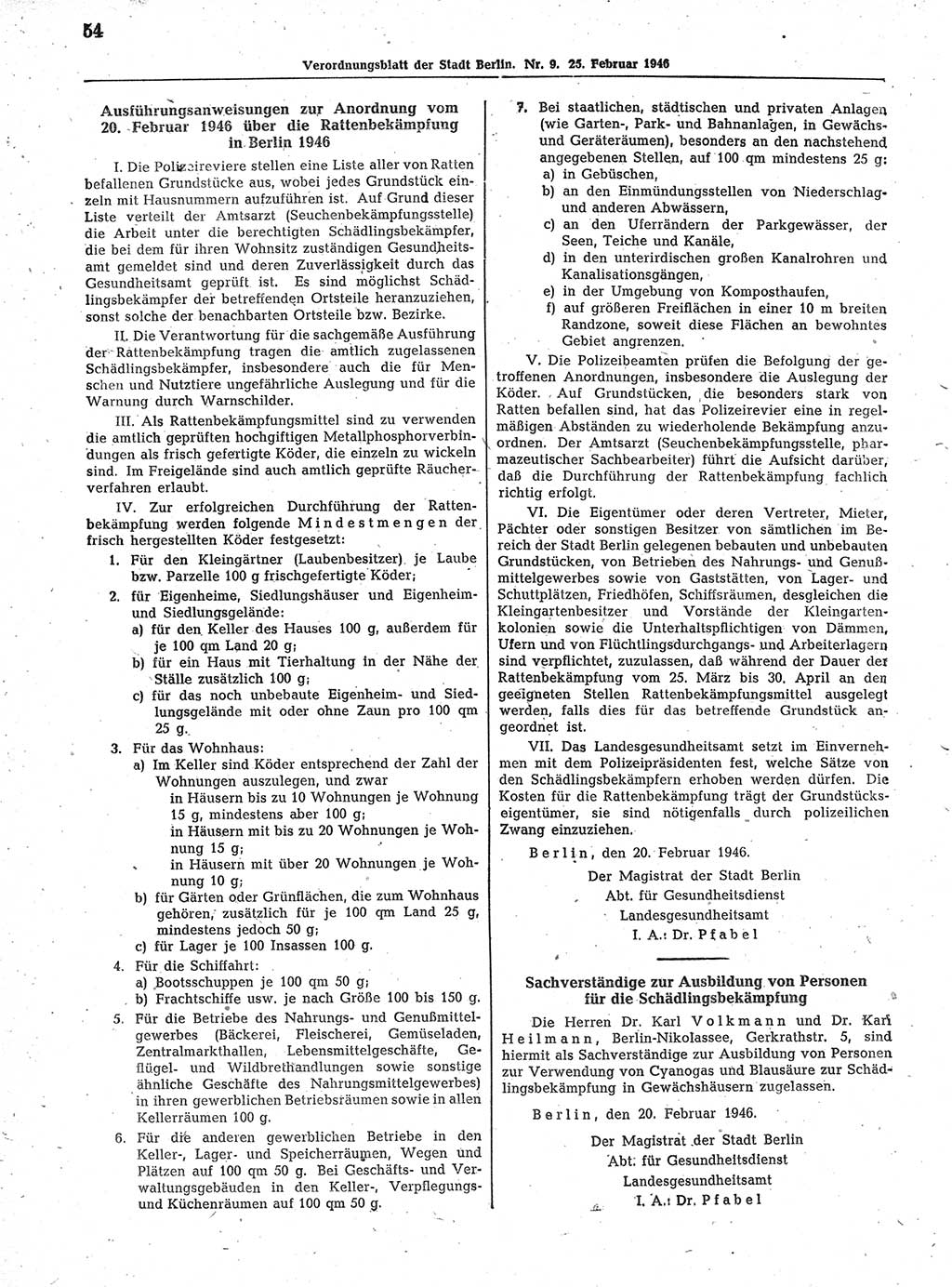 Verordnungsblatt (VOBl.) der Stadt Berlin, für Groß-Berlin 1946, Seite 54 (VOBl. Bln. 1946, S. 54)