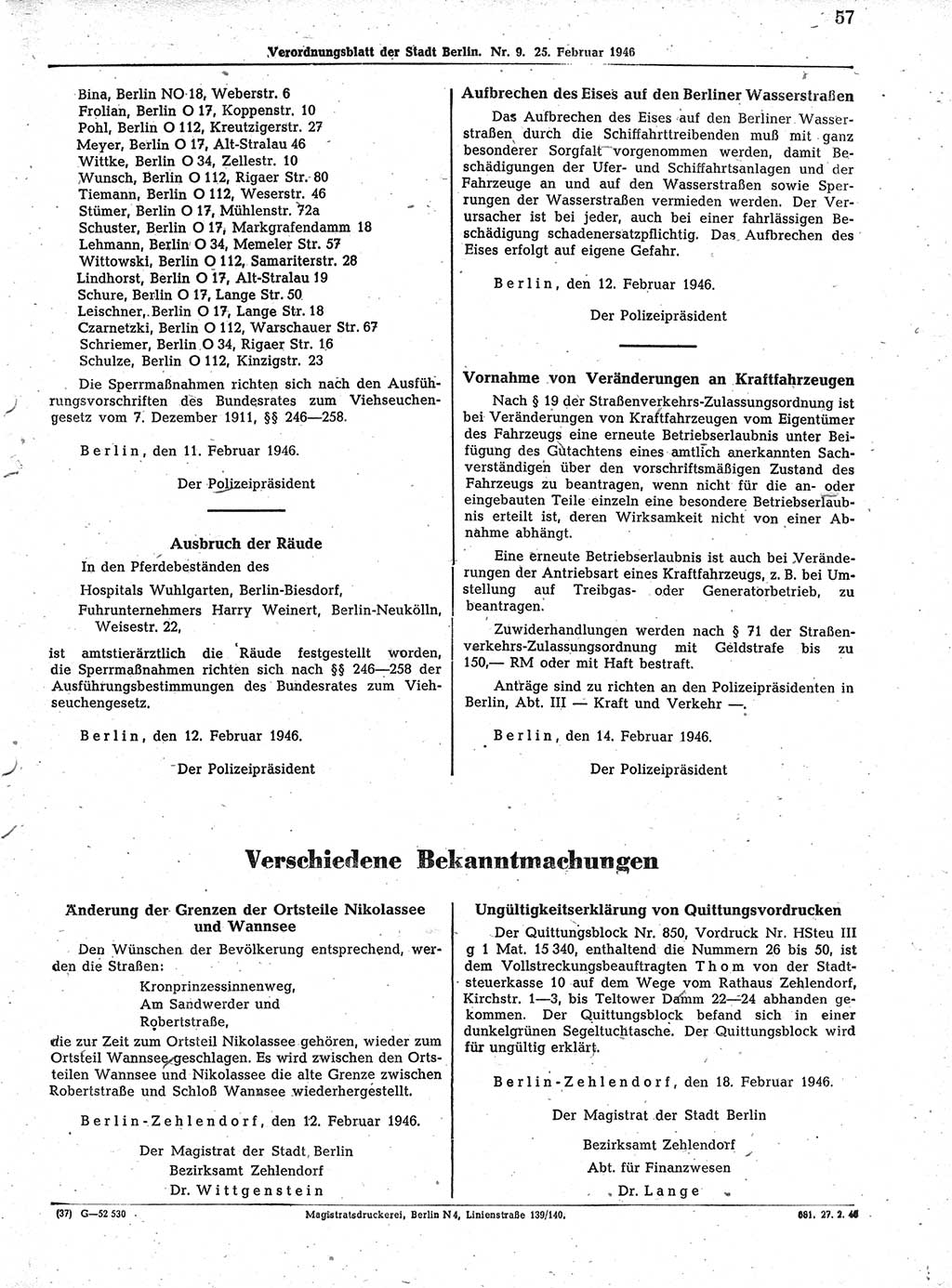 Verordnungsblatt (VOBl.) der Stadt Berlin, für Groß-Berlin 1946, Seite 57 (VOBl. Bln. 1946, S. 57)