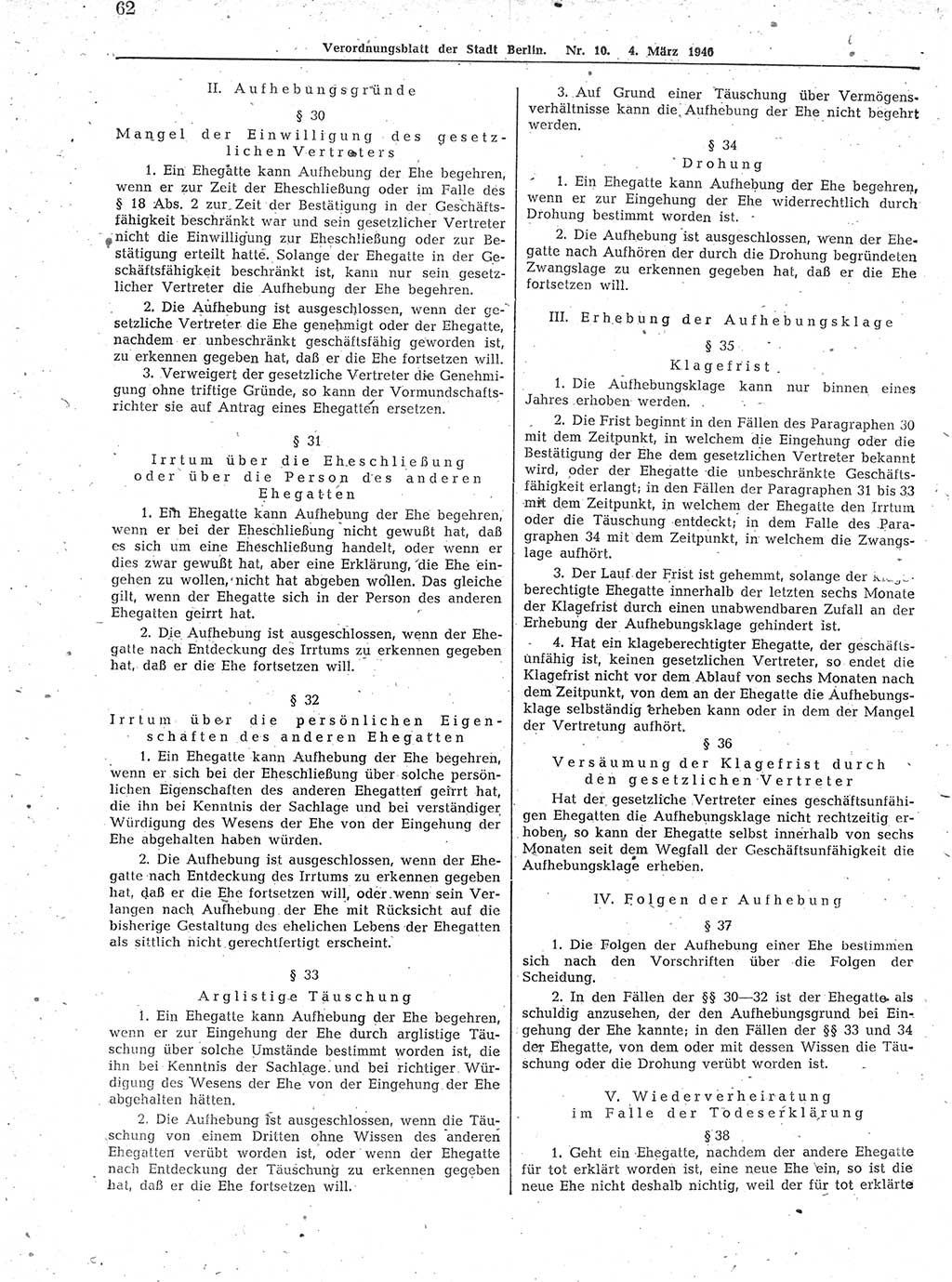 Verordnungsblatt (VOBl.) der Stadt Berlin, für Groß-Berlin 1946, Seite 62 (VOBl. Bln. 1946, S. 62)