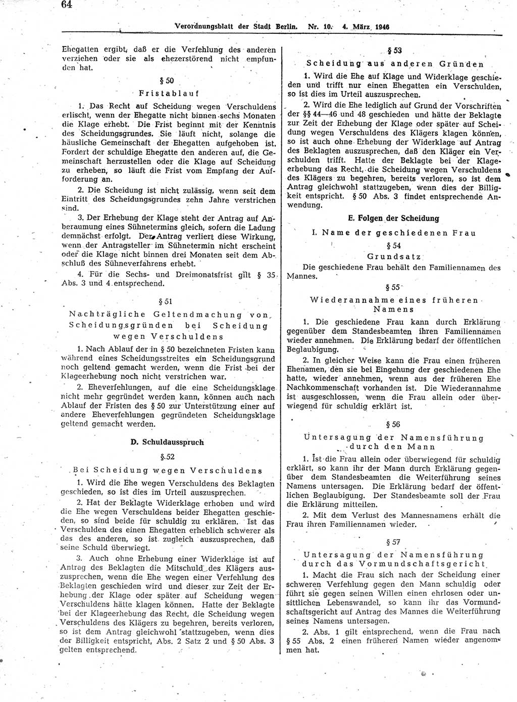 Verordnungsblatt (VOBl.) der Stadt Berlin, für Groß-Berlin 1946, Seite 64 (VOBl. Bln. 1946, S. 64)