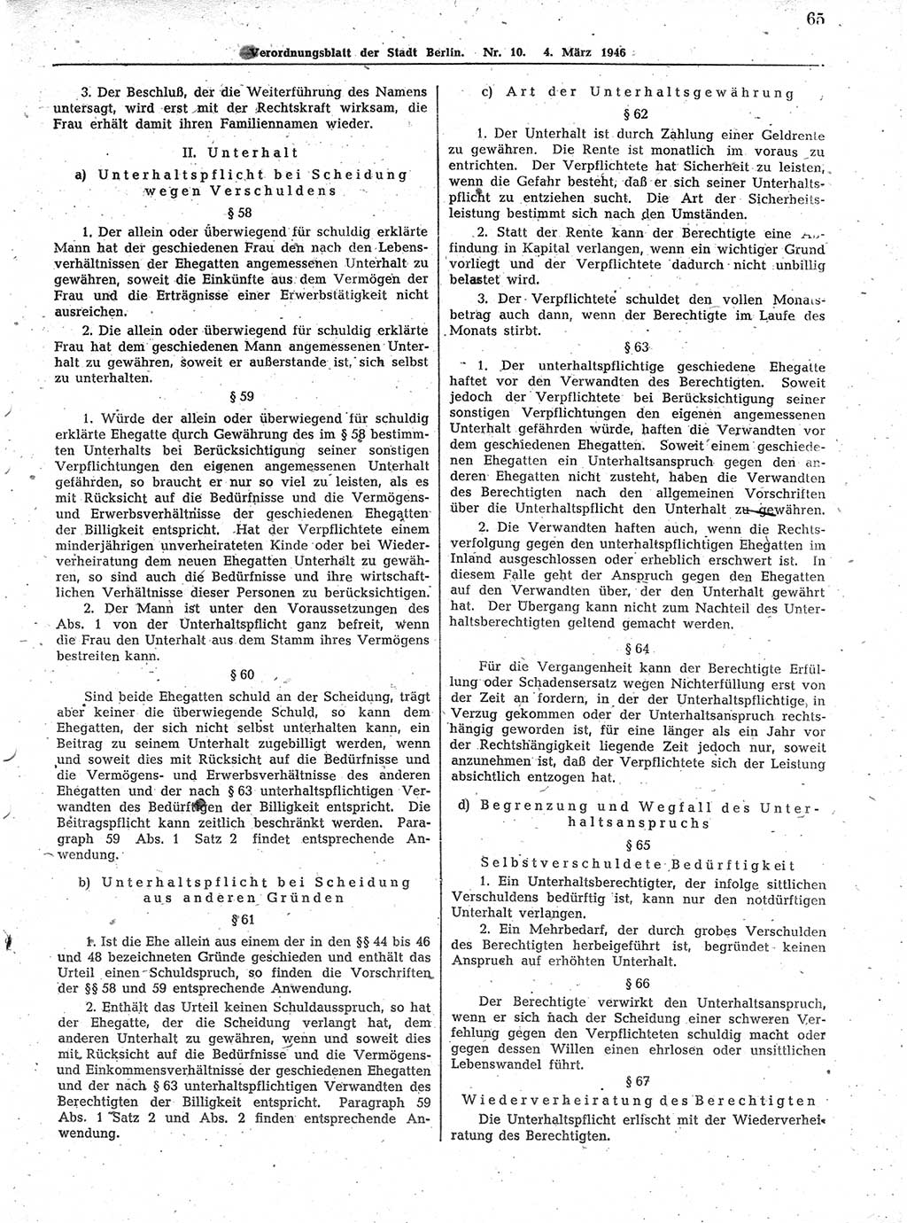 Verordnungsblatt (VOBl.) der Stadt Berlin, für Groß-Berlin 1946, Seite 65 (VOBl. Bln. 1946, S. 65)
