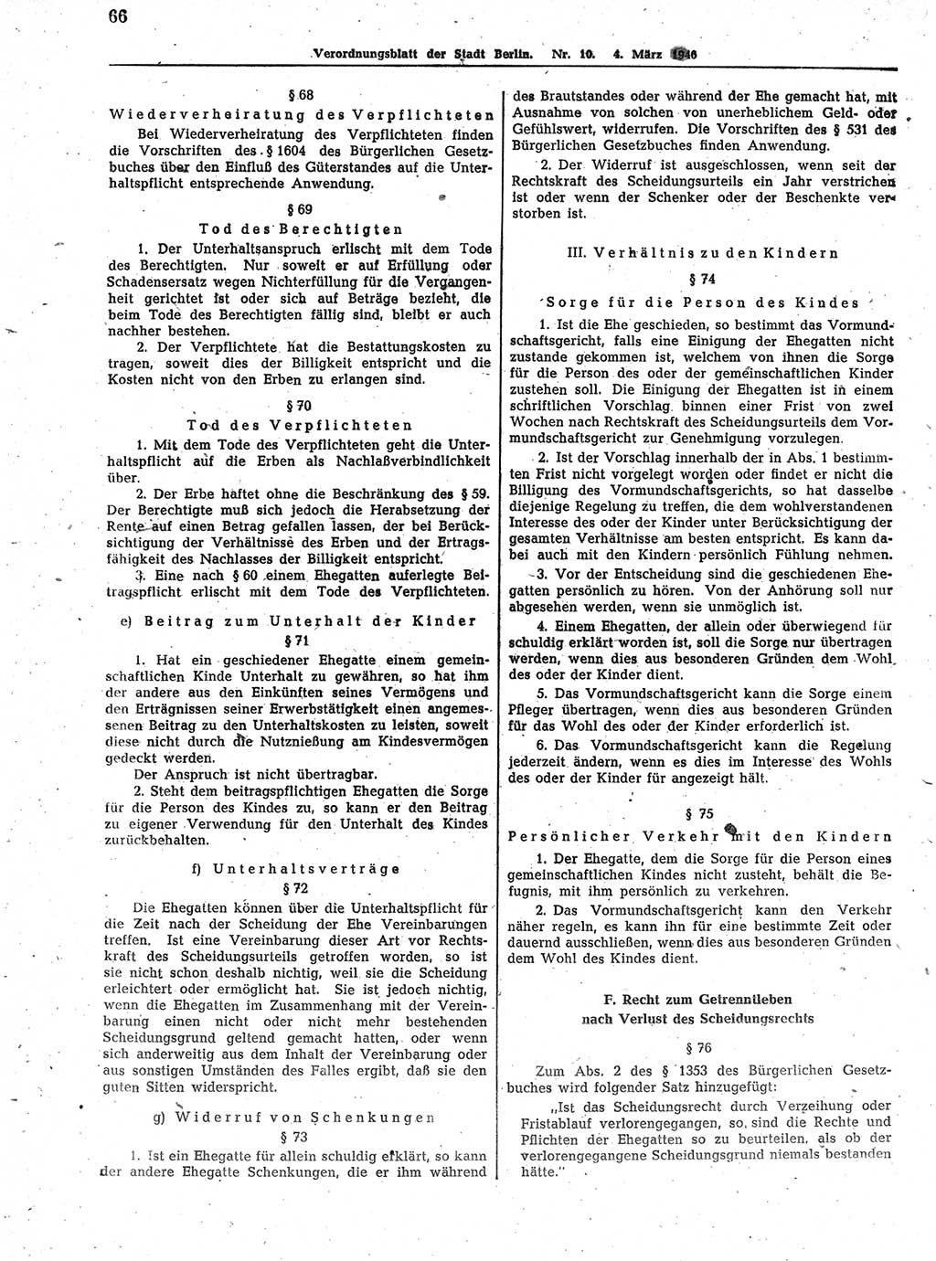 Verordnungsblatt (VOBl.) der Stadt Berlin, für Groß-Berlin 1946, Seite 66 (VOBl. Bln. 1946, S. 66)